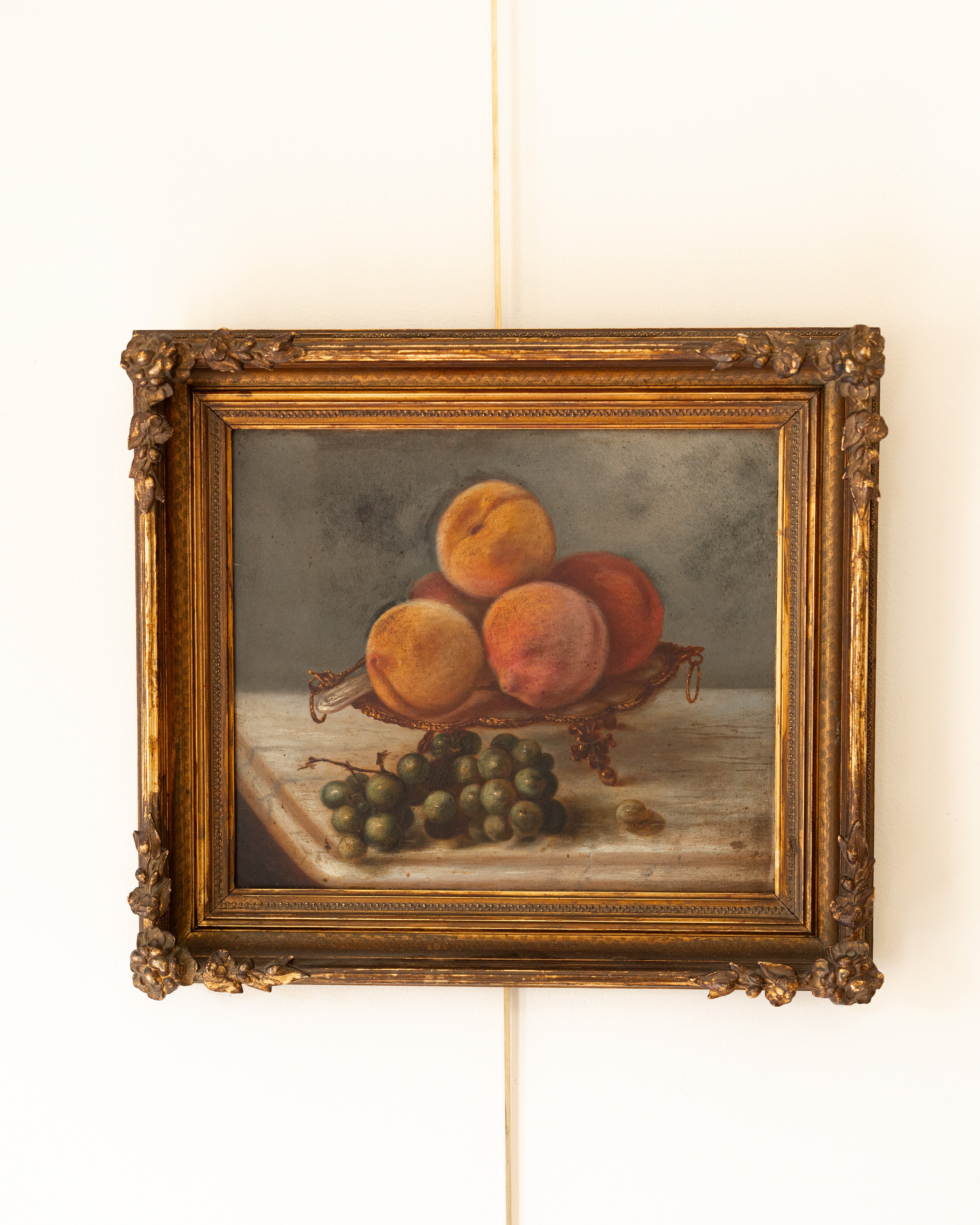 19th Century Still Life Painting – Peaches & Grapes in Ormolu Bowl