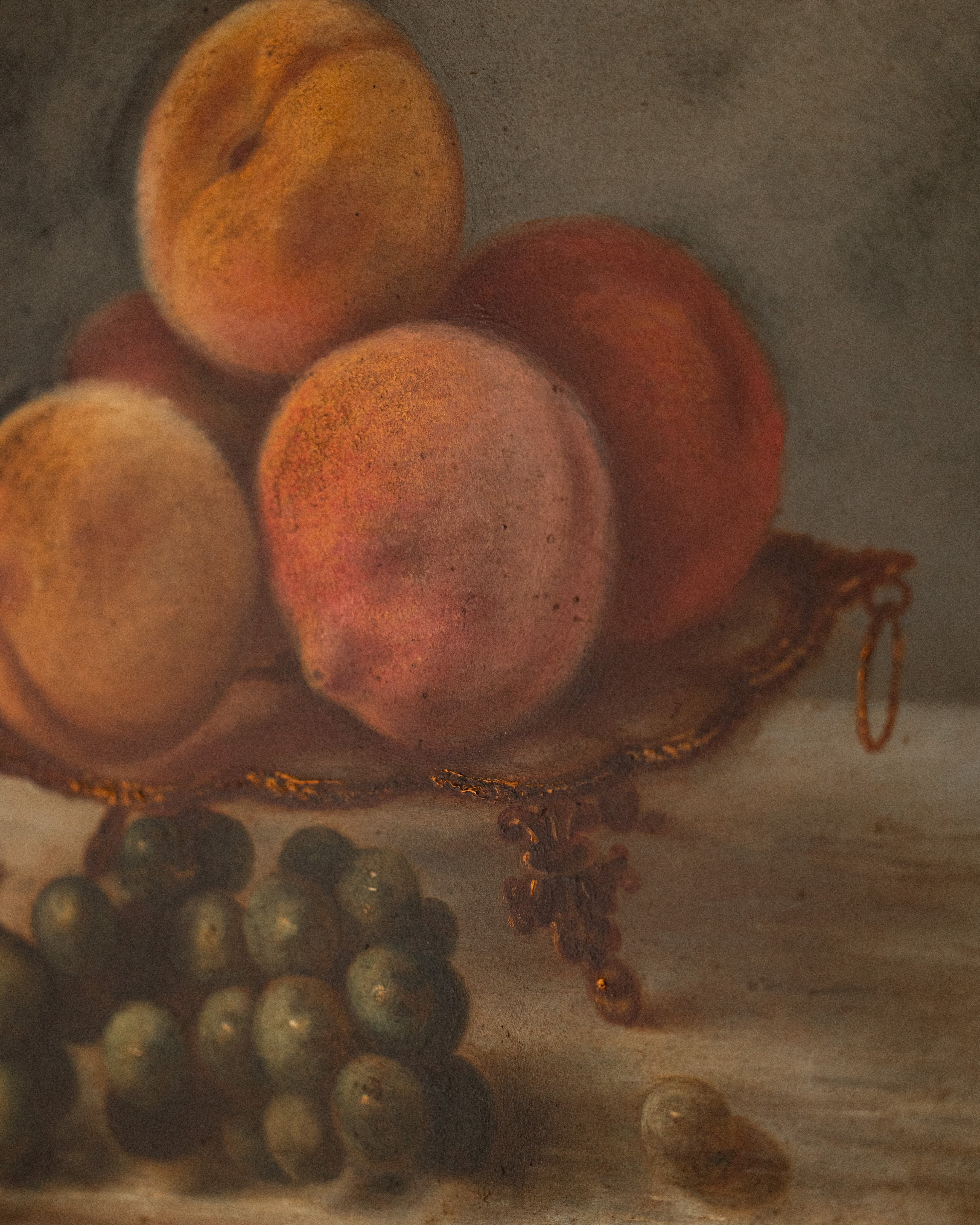 19th Century Still Life Painting – Peaches & Grapes in Ormolu Bowl