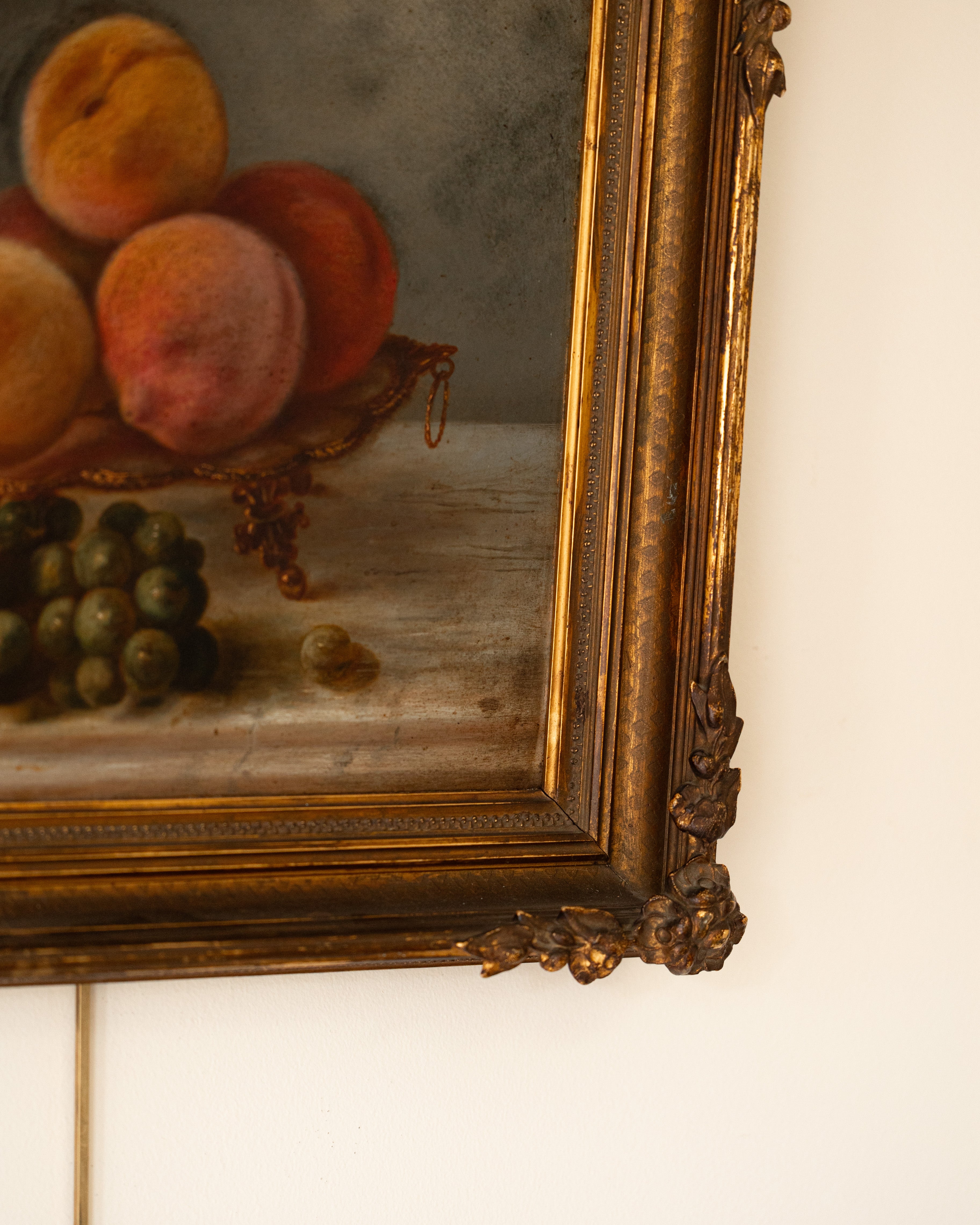 19th Century Still Life Painting – Peaches & Grapes in Ormolu Bowl