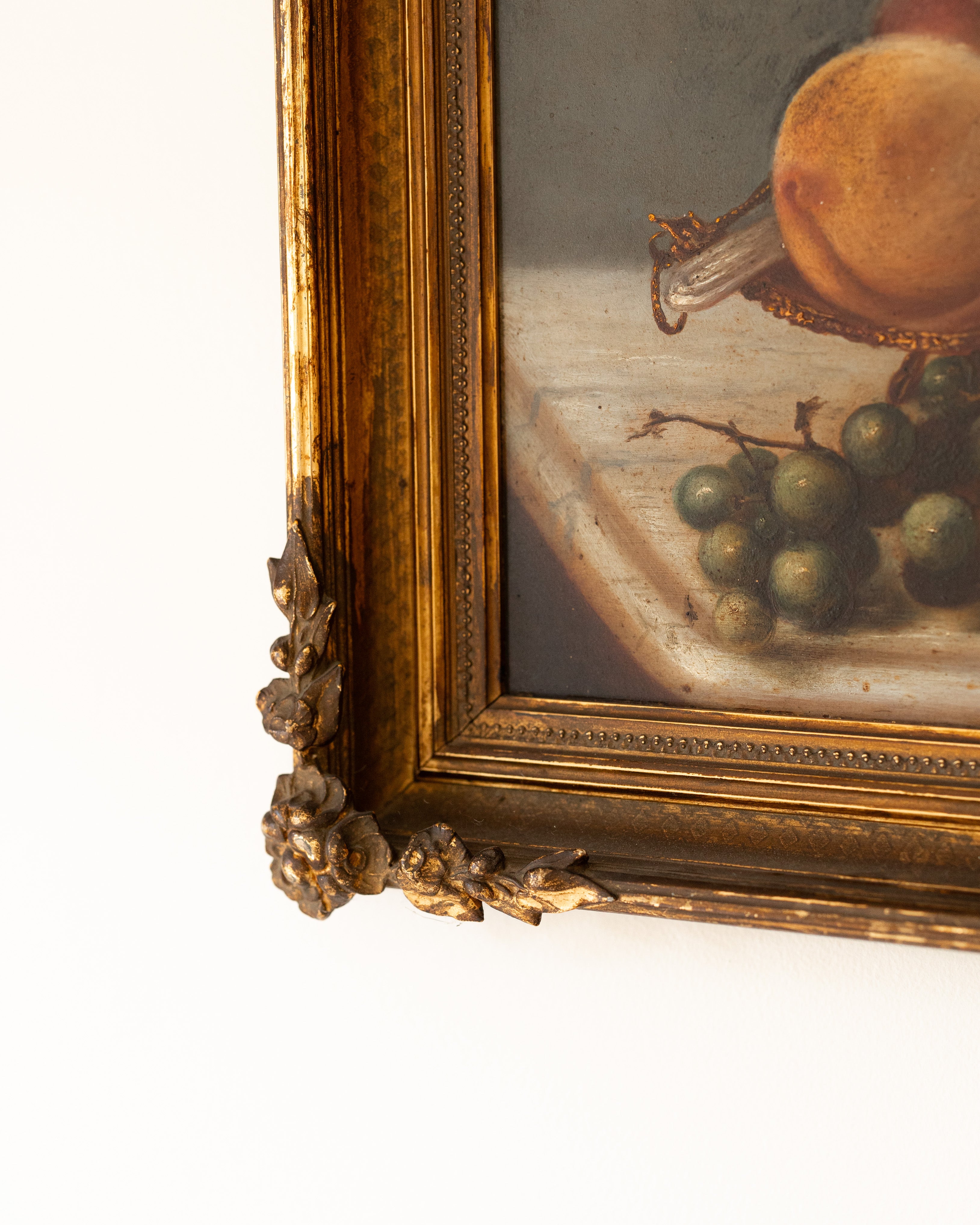 19th Century Still Life Painting – Peaches & Grapes in Ormolu Bowl