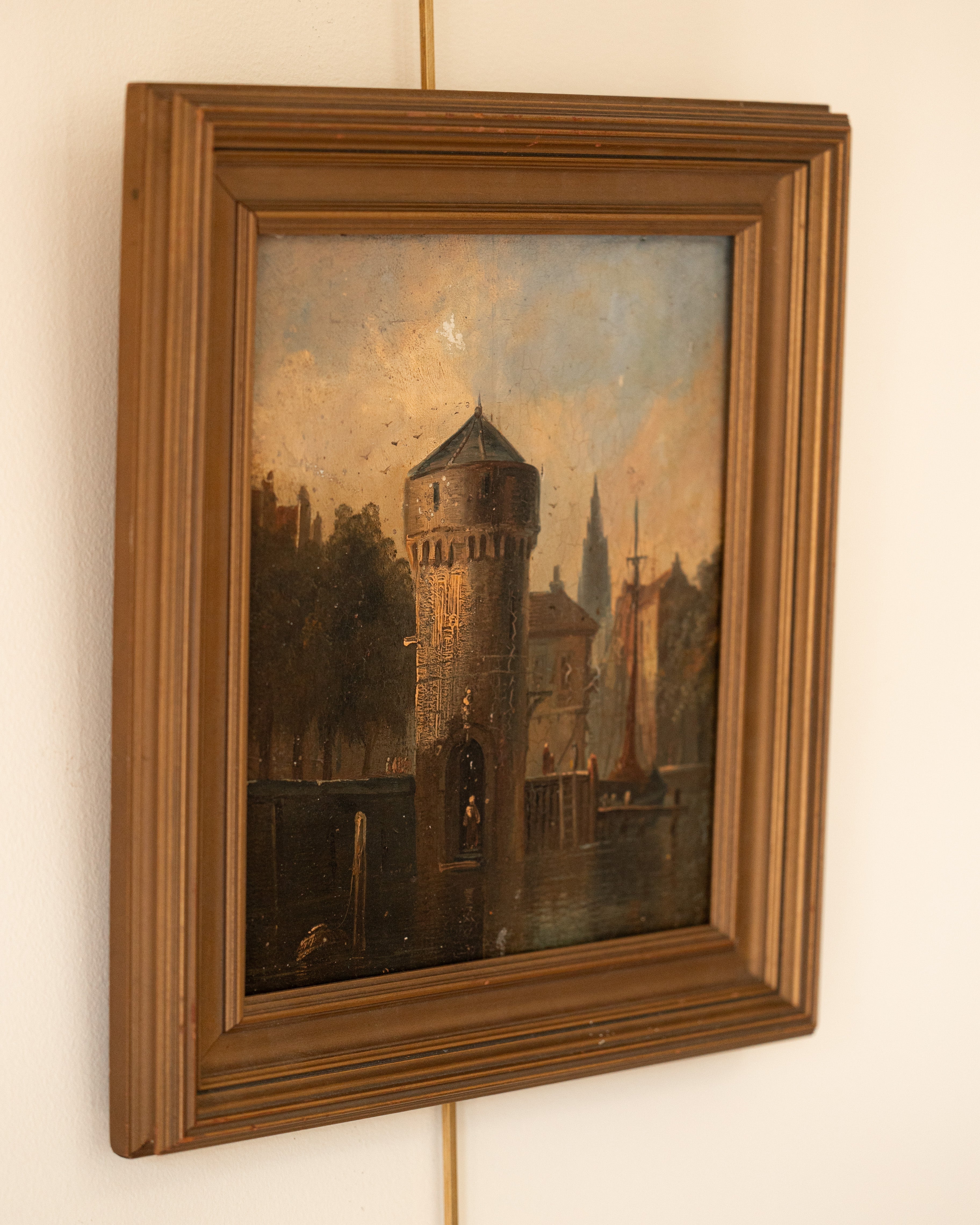 19th Century European Cathedral Town Scene Oil Painting