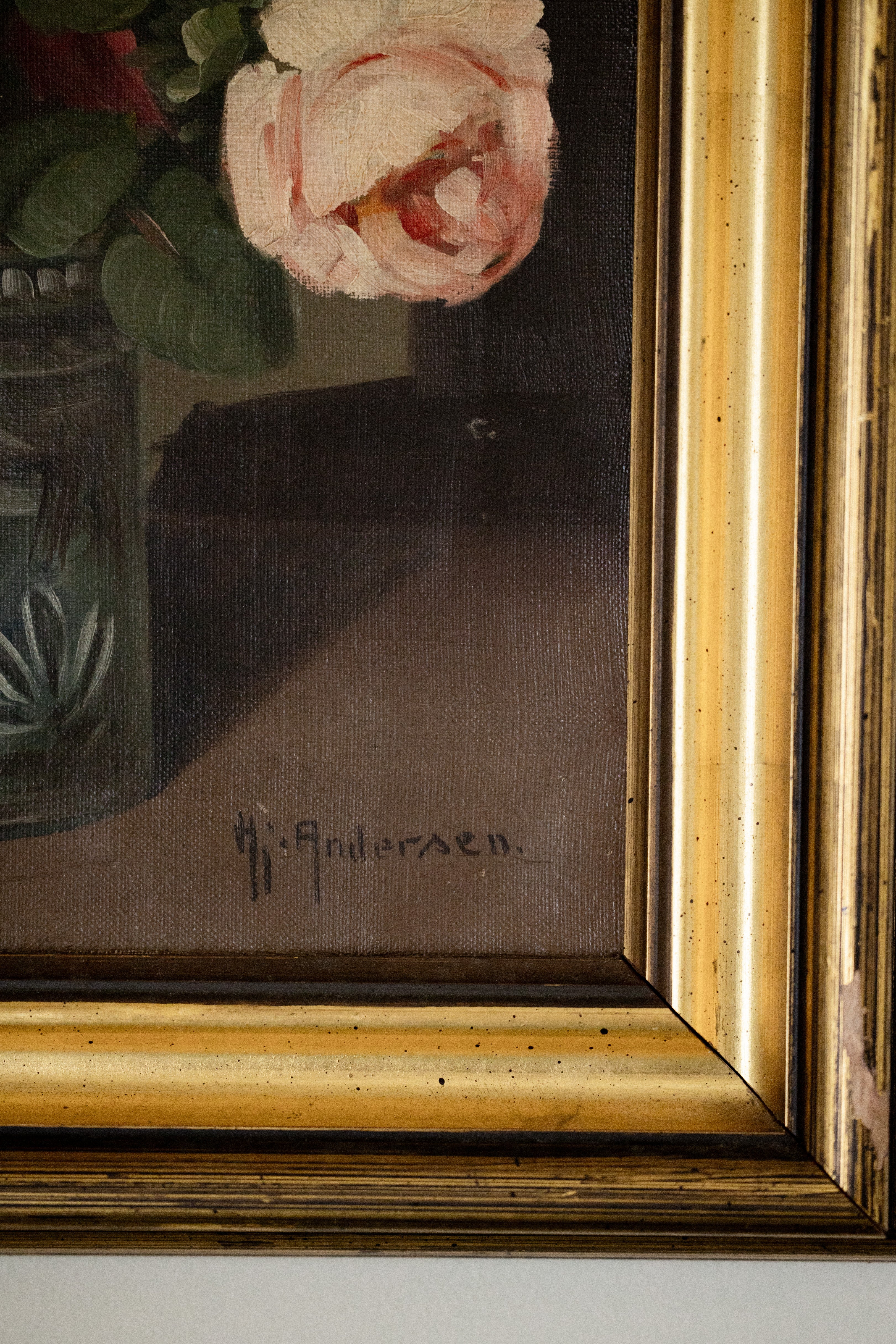 Antique Floral Still Life Oil Painting in Gilt Frame