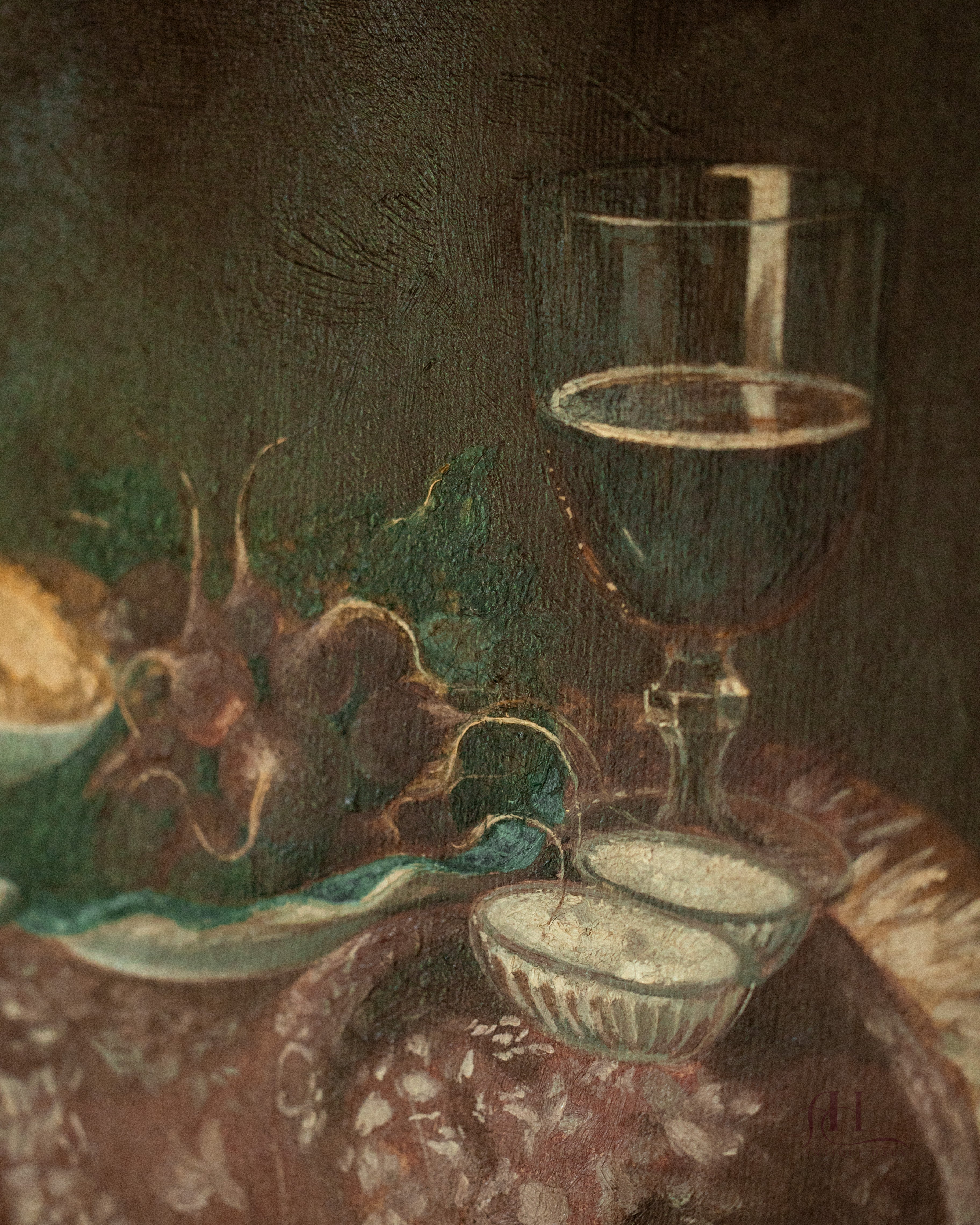 "Wine Glass & Radishes" 19th Century Still Life Oil Painting by Otto Henry Schneider