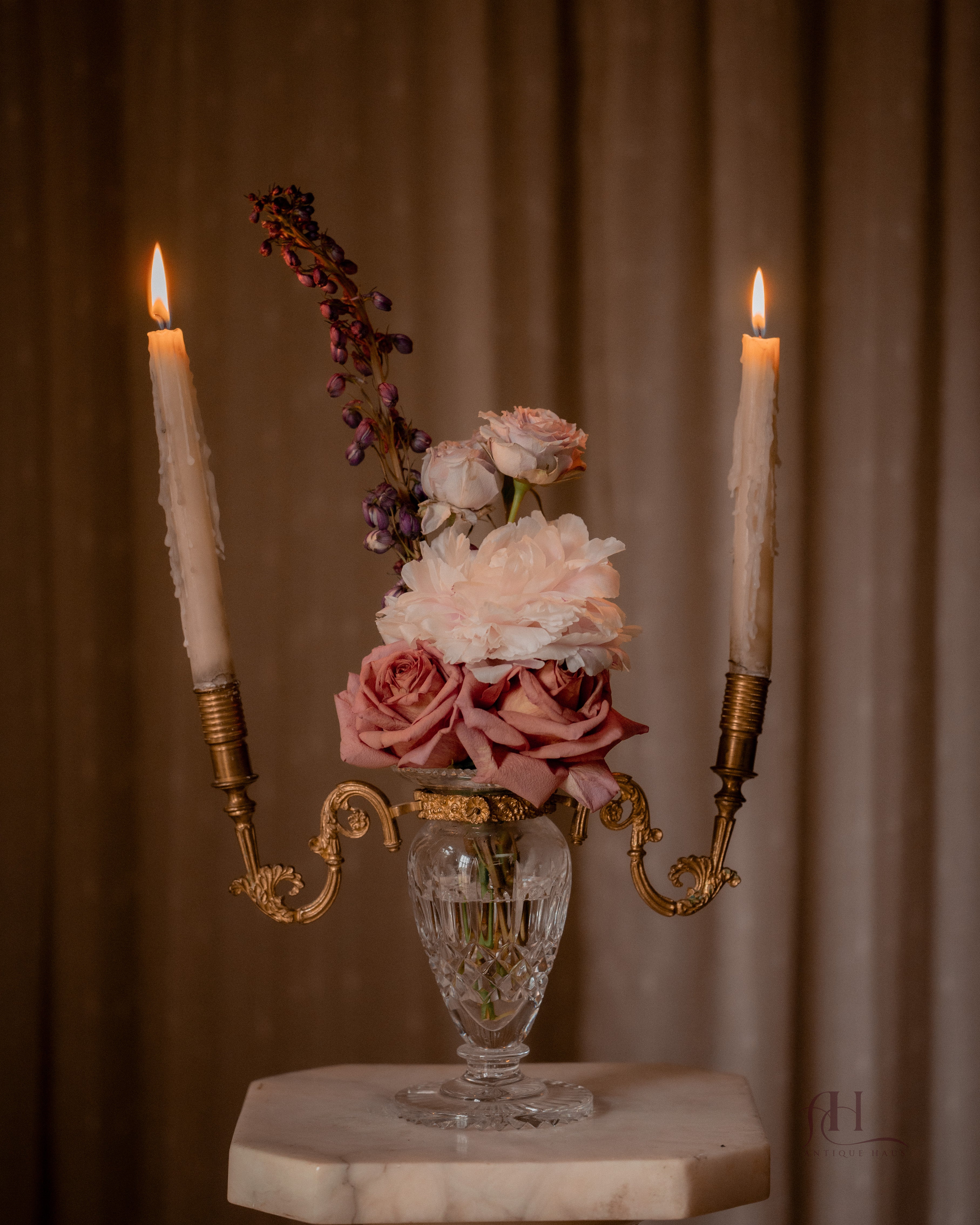 Crystal & Brass Candelabra Vase