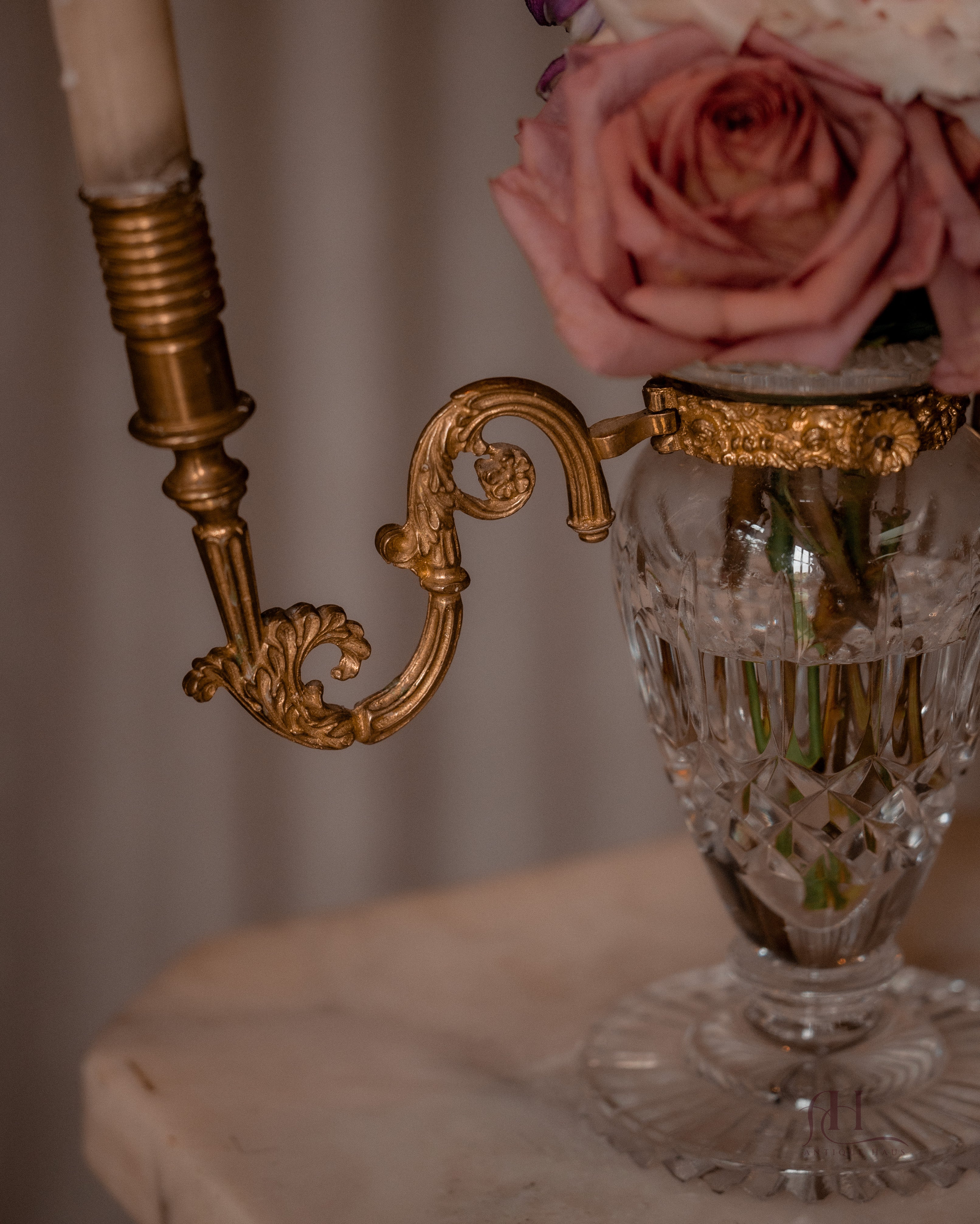 Crystal & Brass Candelabra Vase