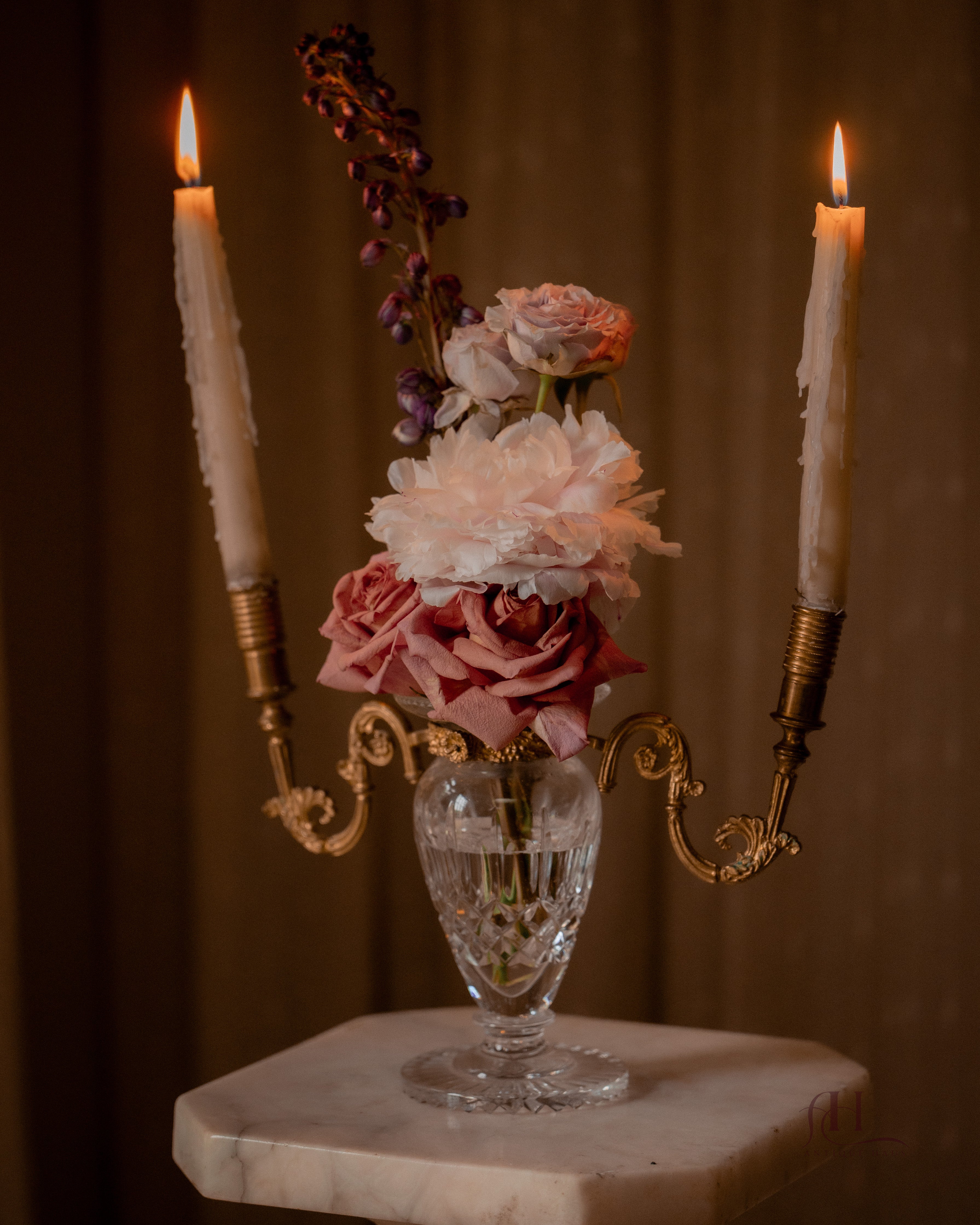 Crystal & Brass Candelabra Vase