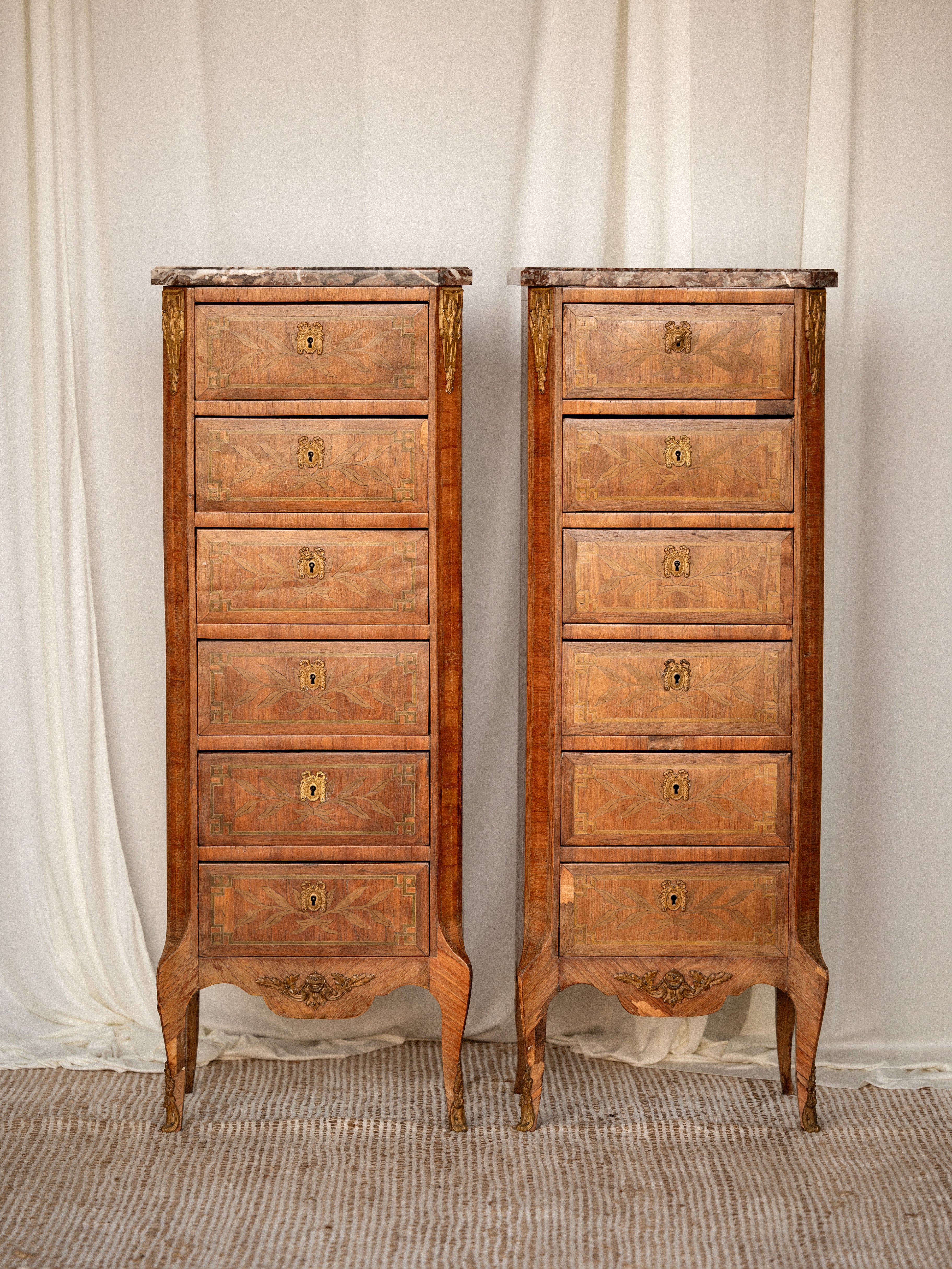 Pair of French Louis XVI 6-drawer Semainier Style Tall Chests