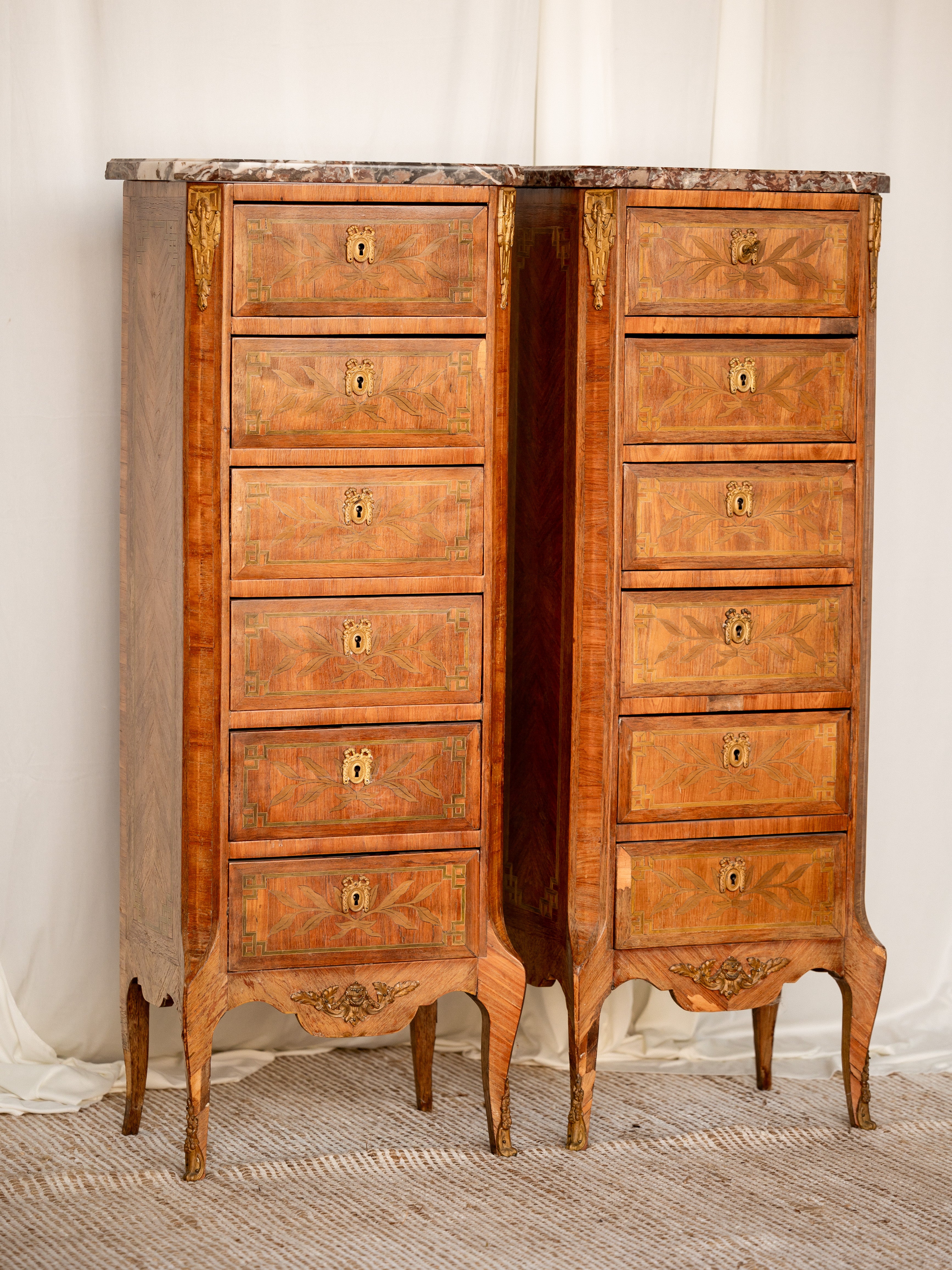 Pair of French Louis XVI 6-drawer Semainier Style Tall Chests