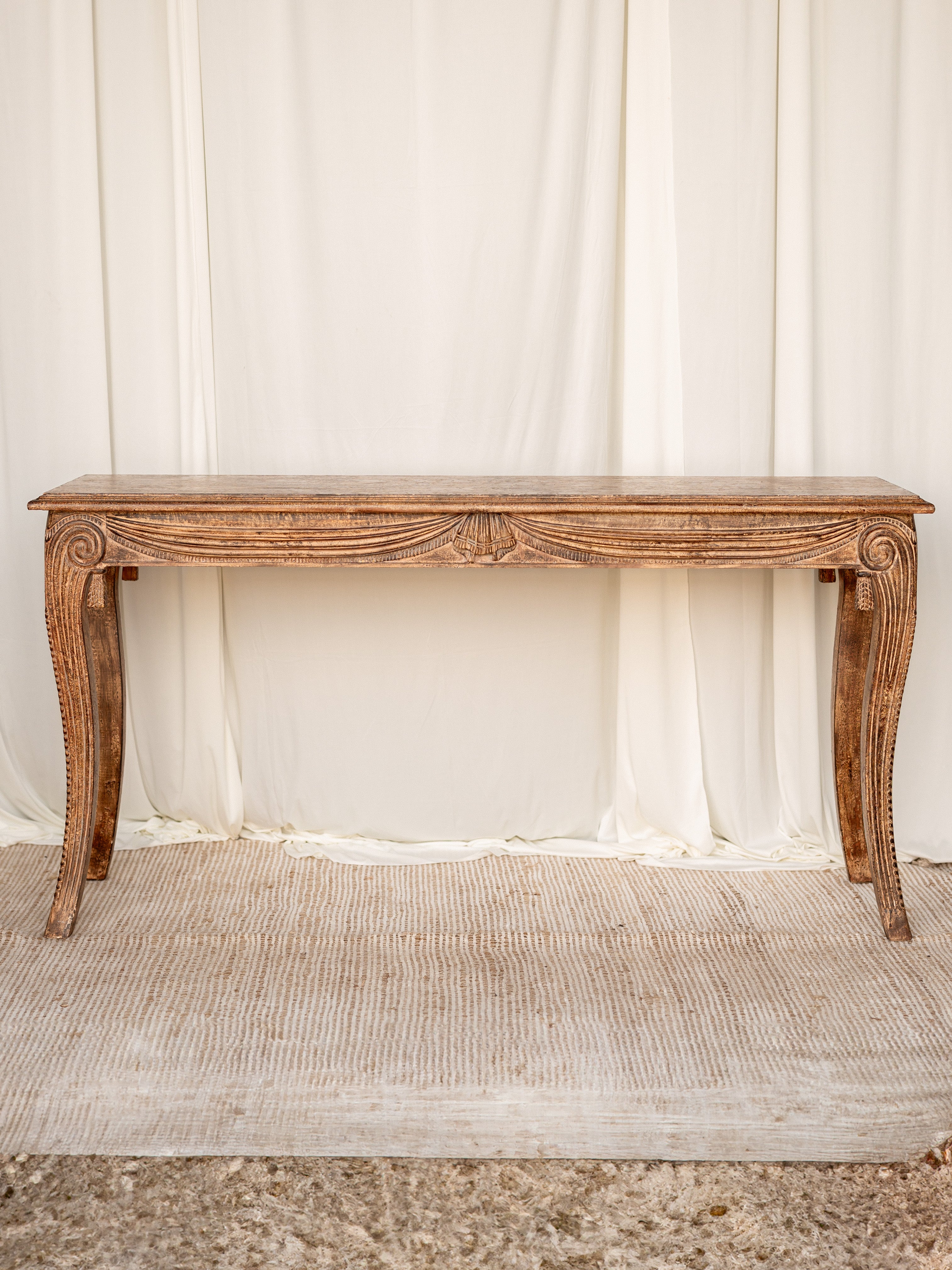 Vintage Carved Wood Console Table with Draped Swags