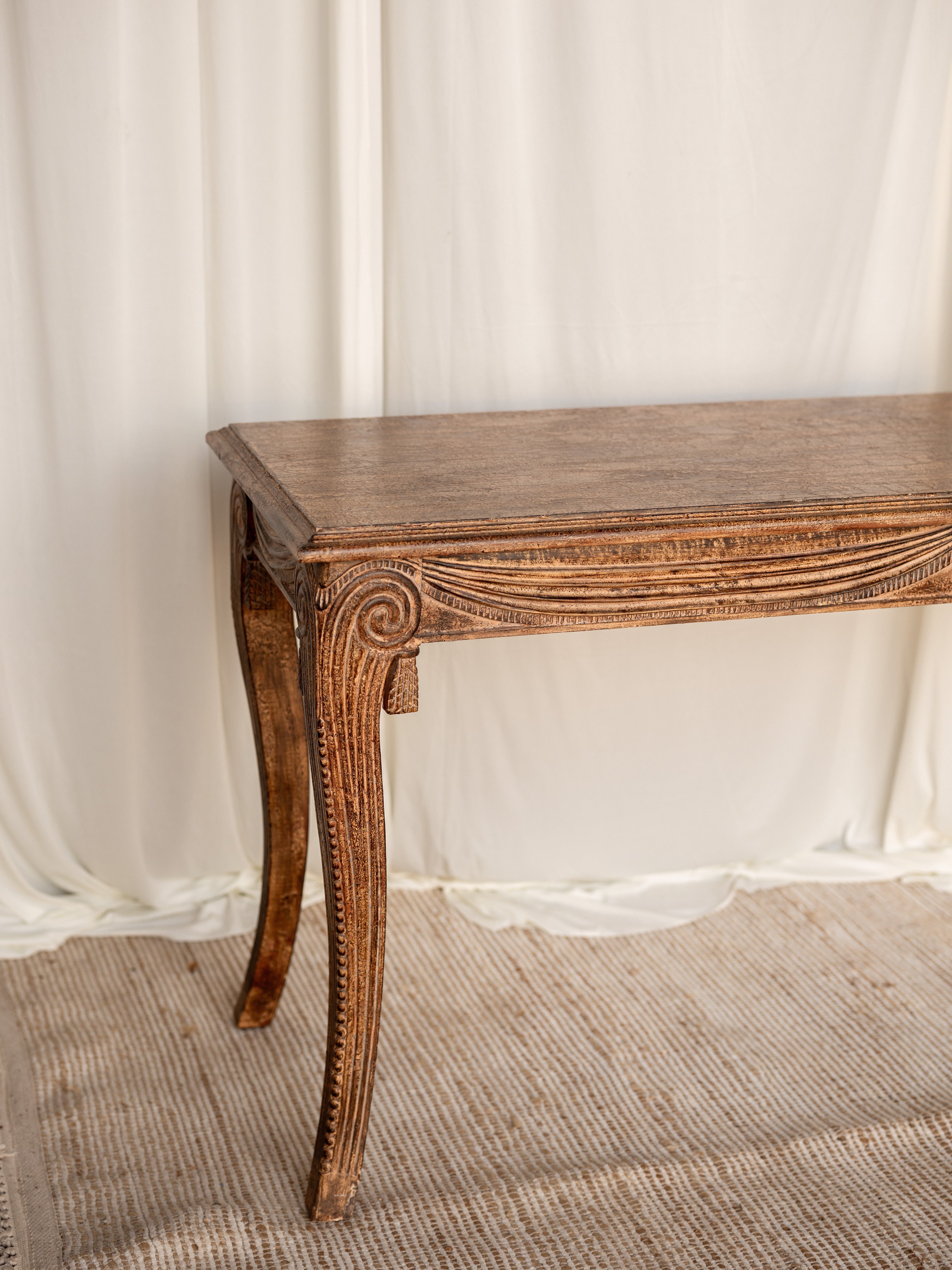Vintage Carved Wood Console Table with Draped Swags
