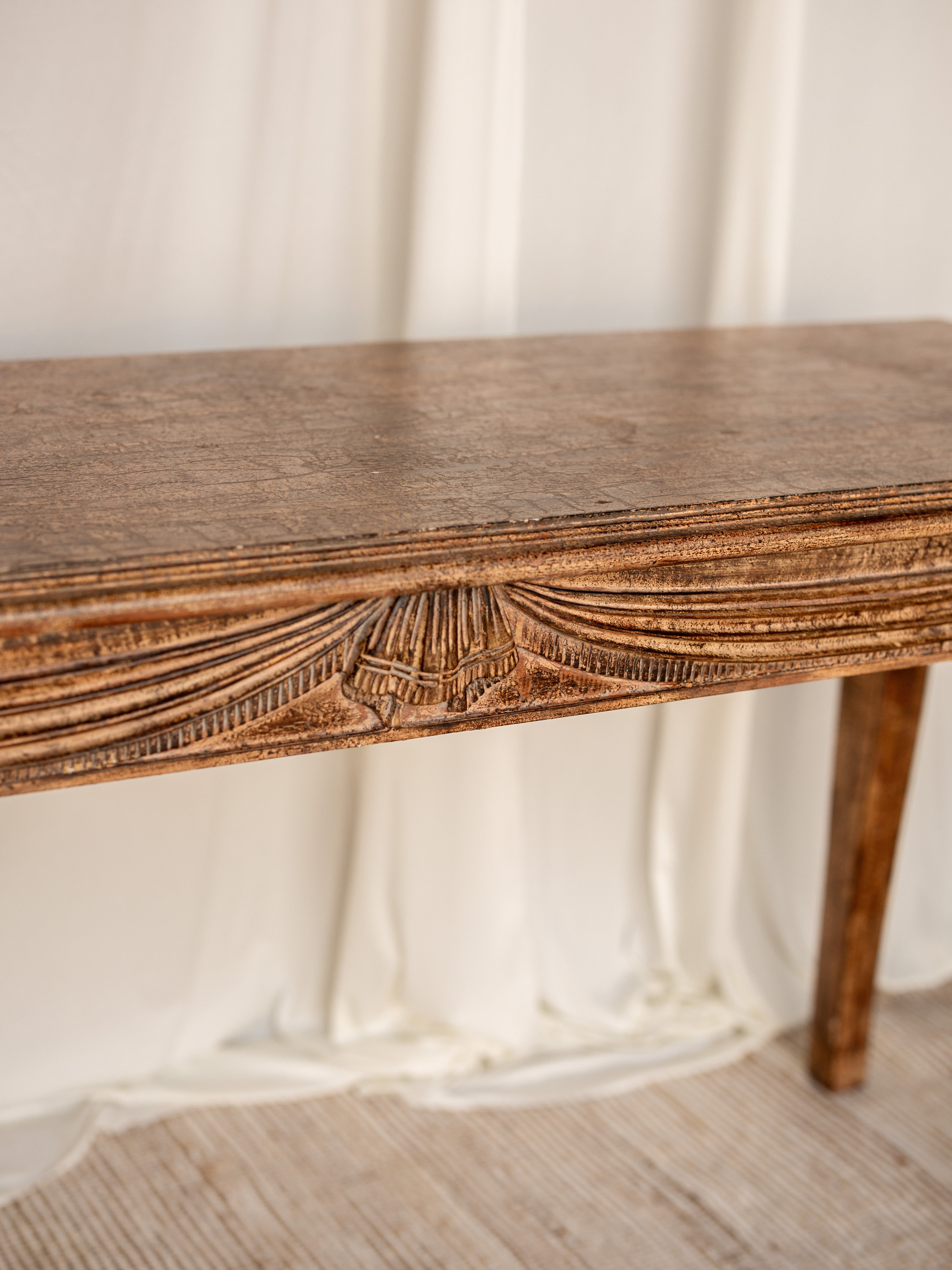 Vintage Carved Wood Console Table with Draped Swags