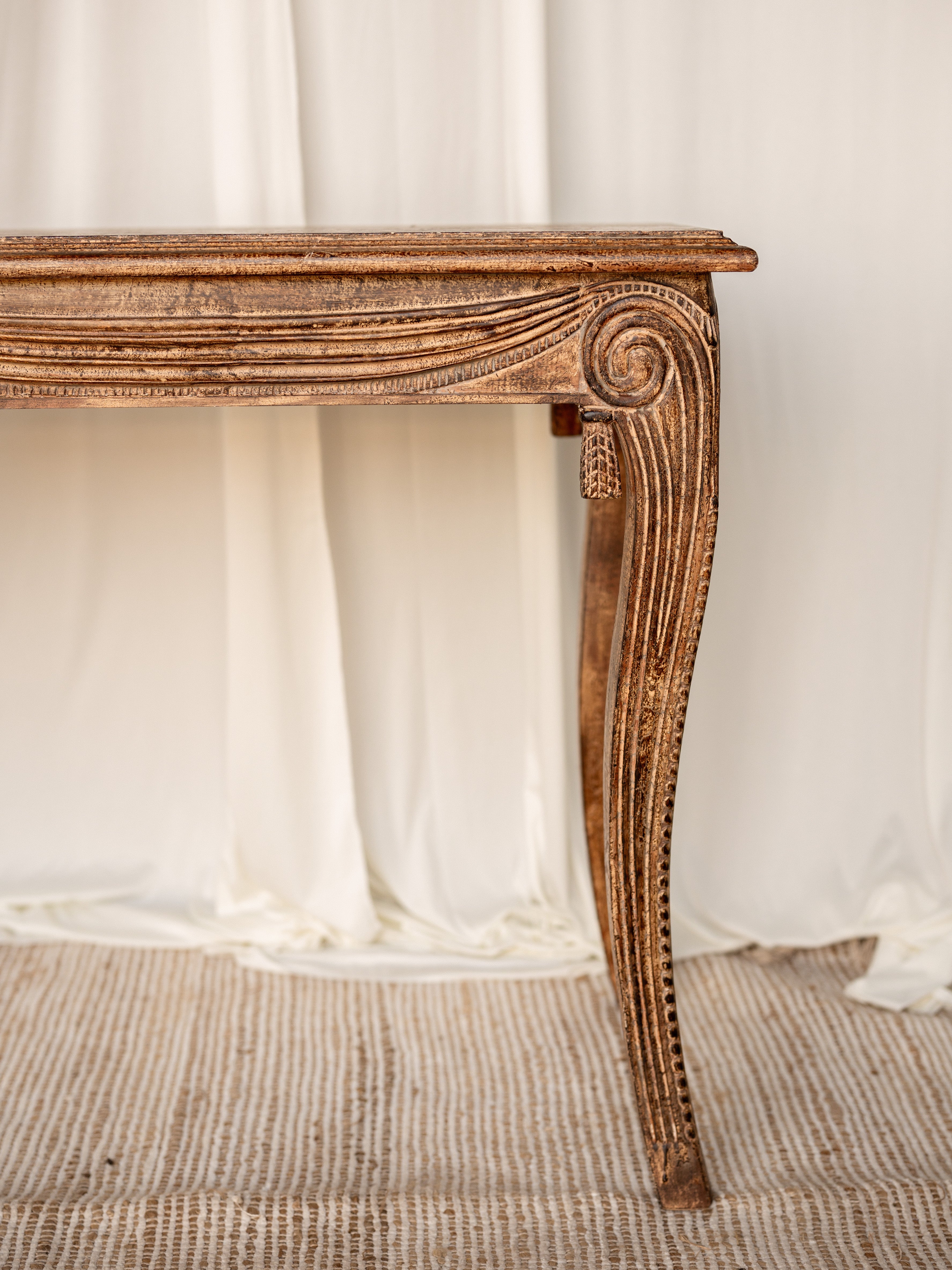 Vintage Carved Wood Console Table with Draped Swags