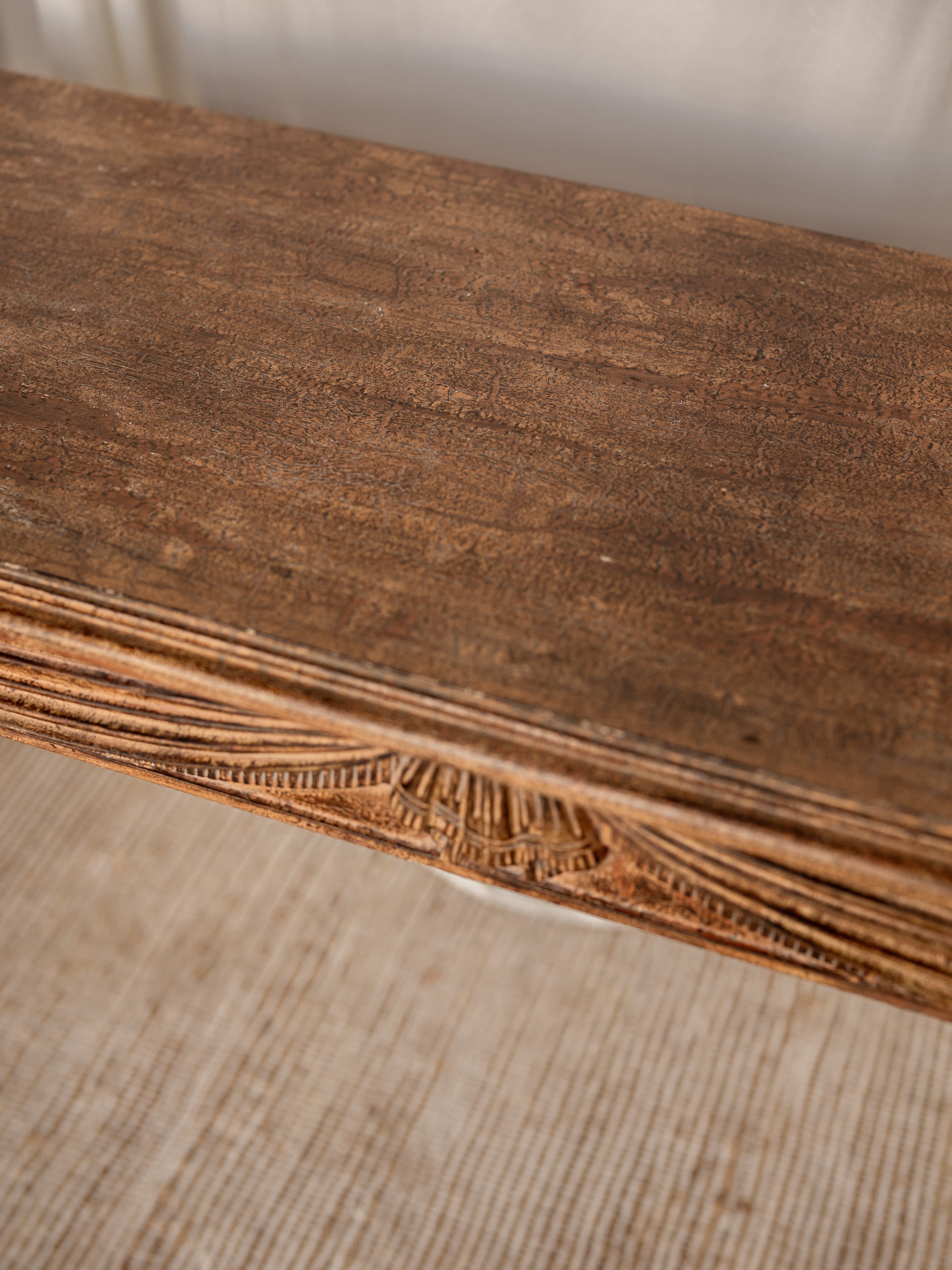 Vintage Carved Wood Console Table with Draped Swags