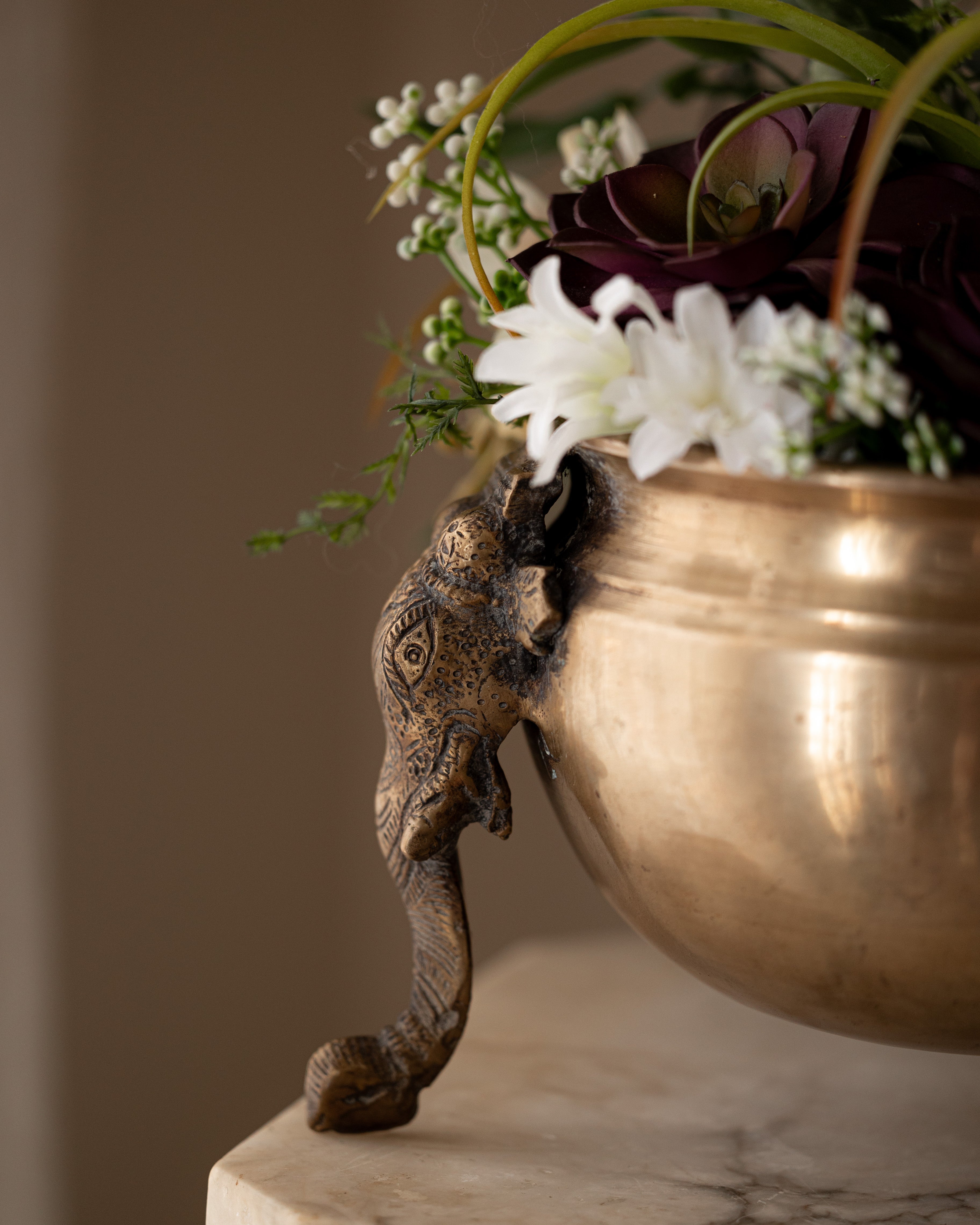 Antique Bronze Elephant Vessel