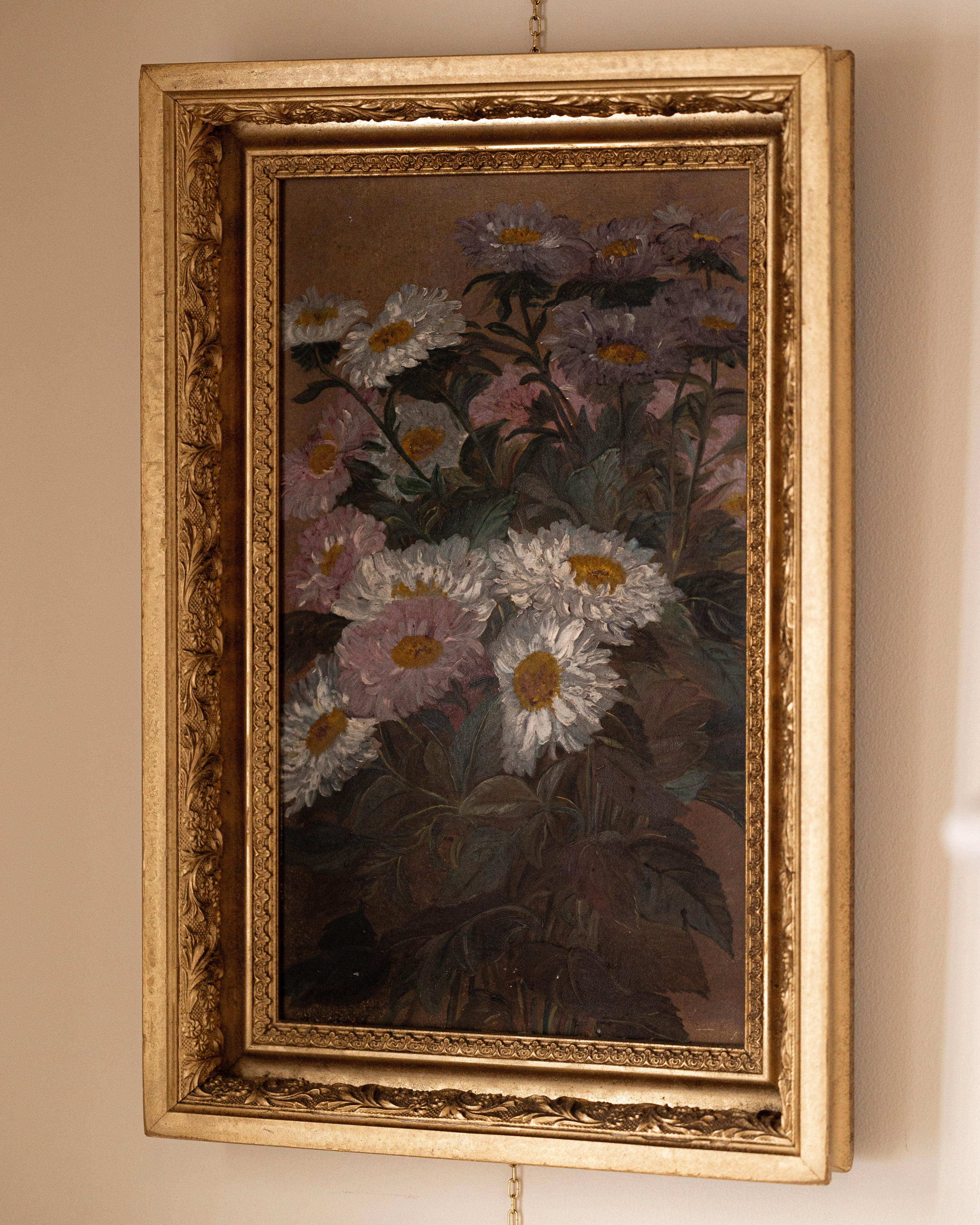 19th Century Asters Still Life Floral Painting