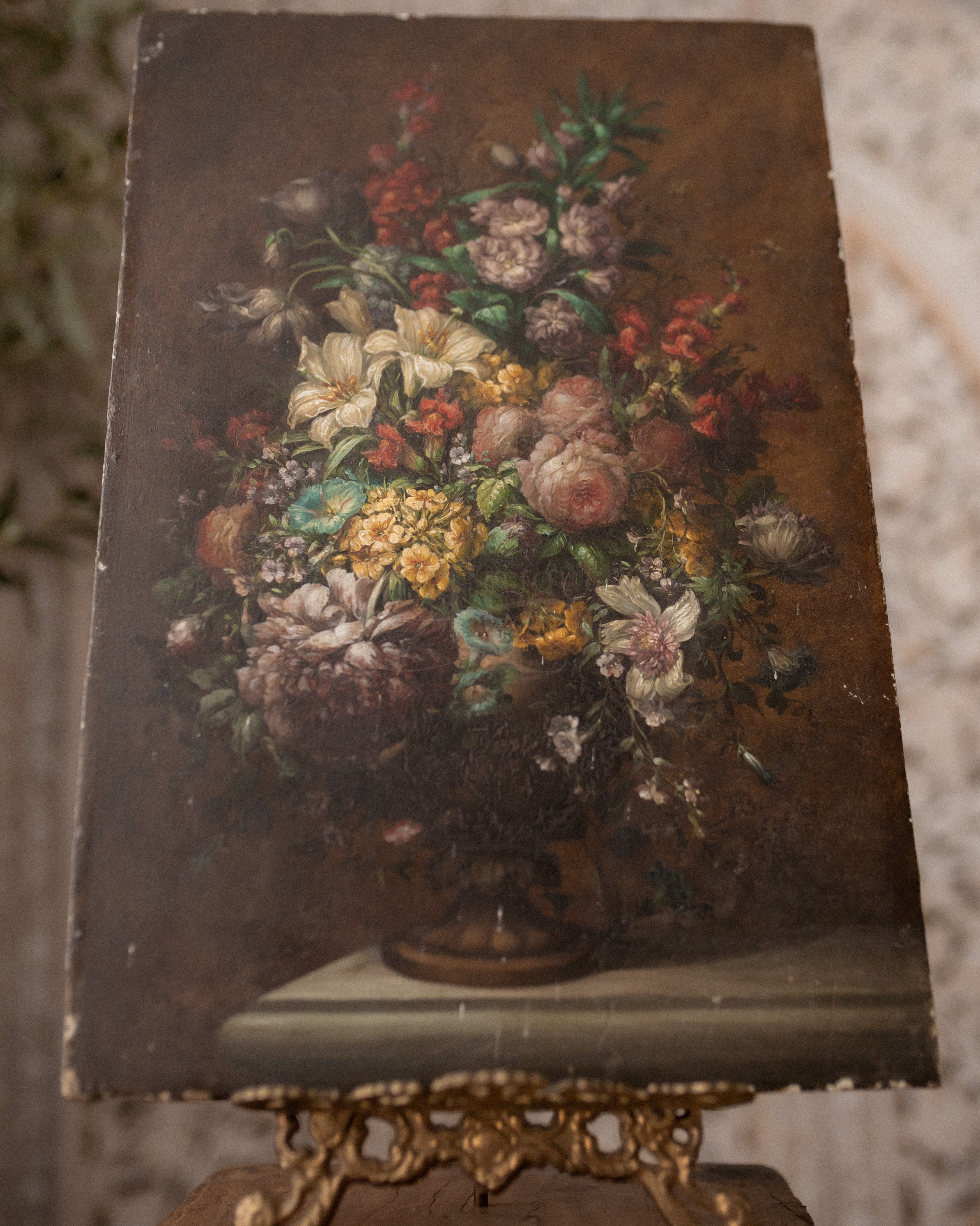 19th Century Floral Still Life on Wood Panel