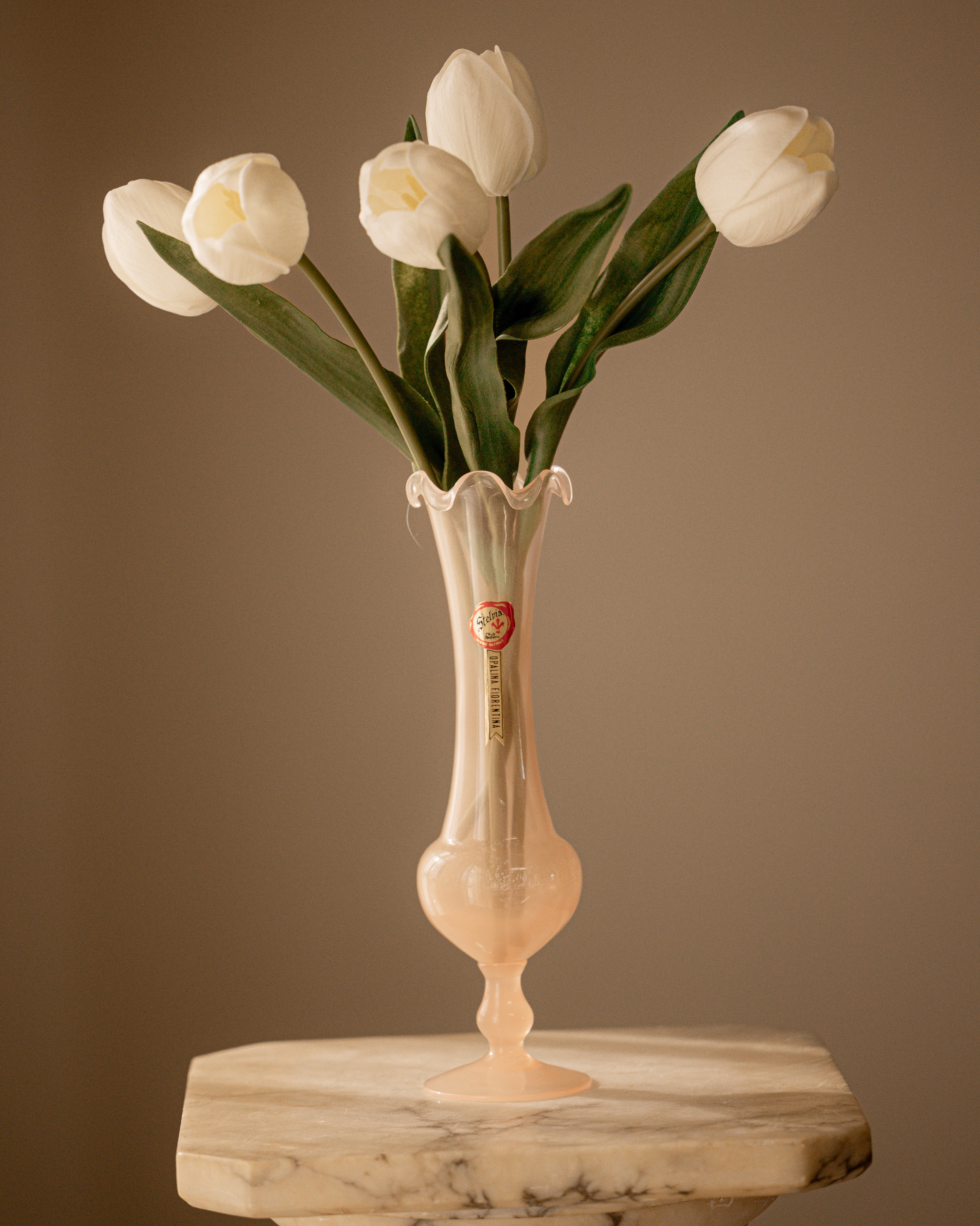 Blush Pink Italian Opaline Ruffle Vase 1.1
