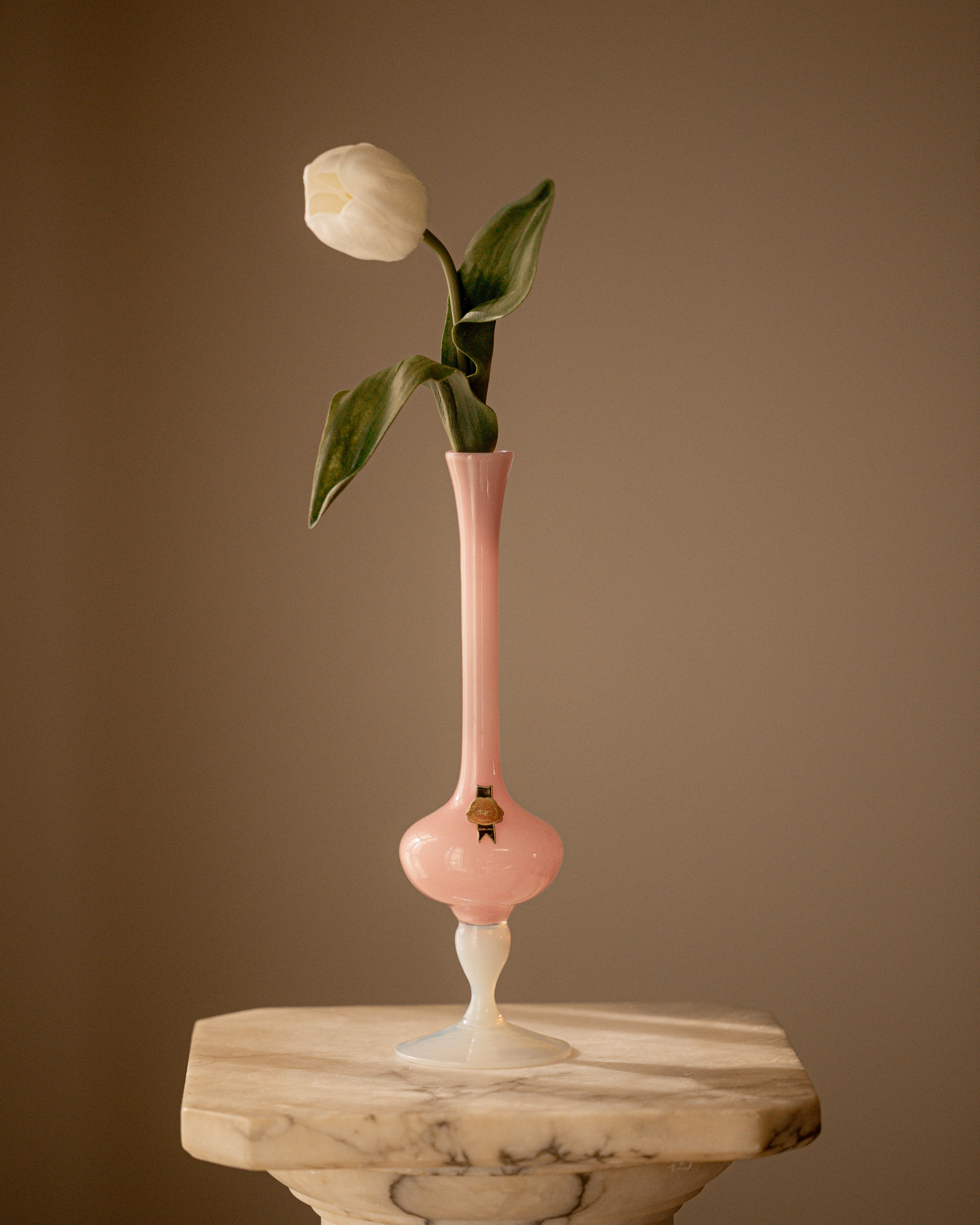 Bubblegum Pink Tubular Italian Opaline Vase