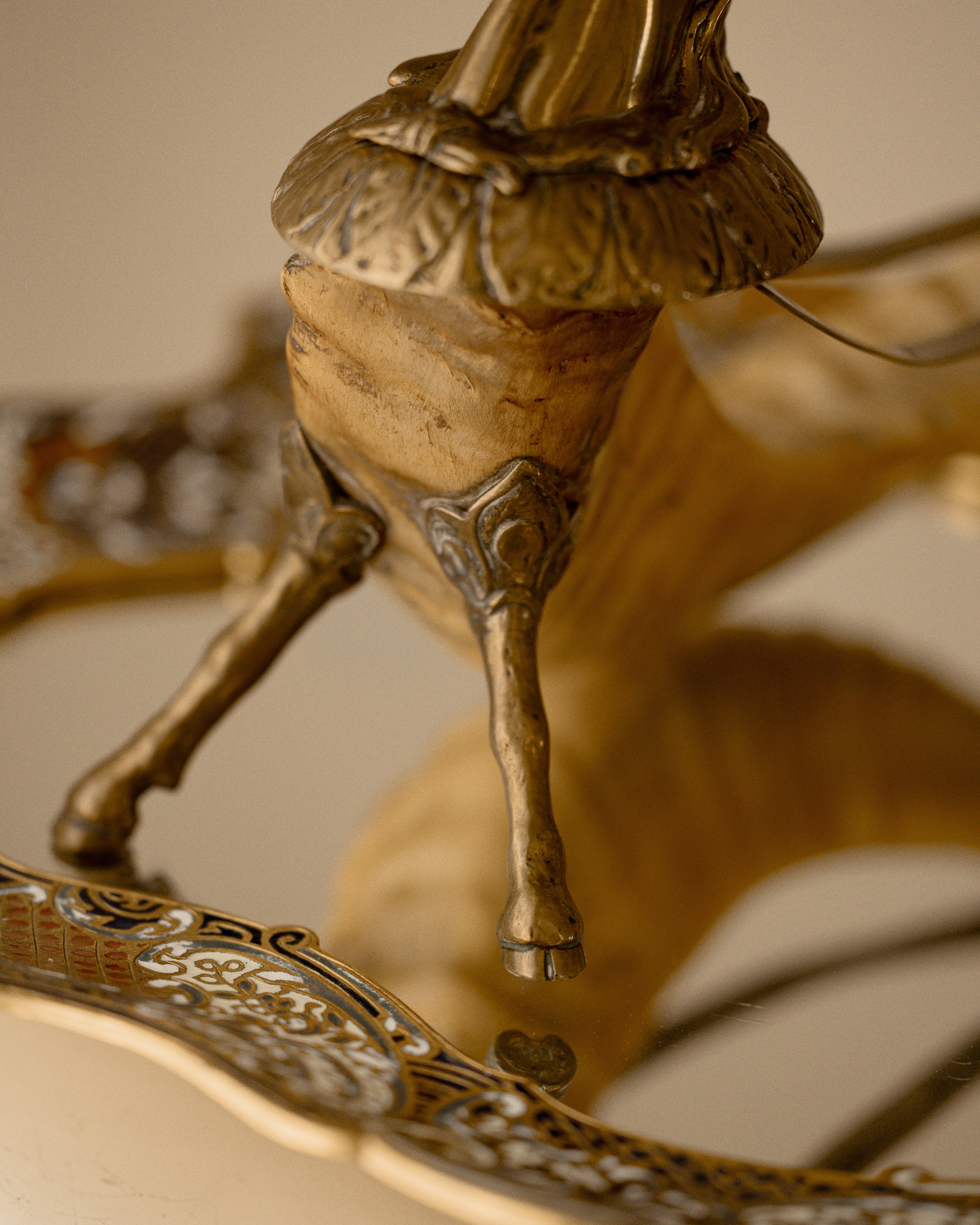 Antique Brass & Ram’s Horn Horse Inkwell