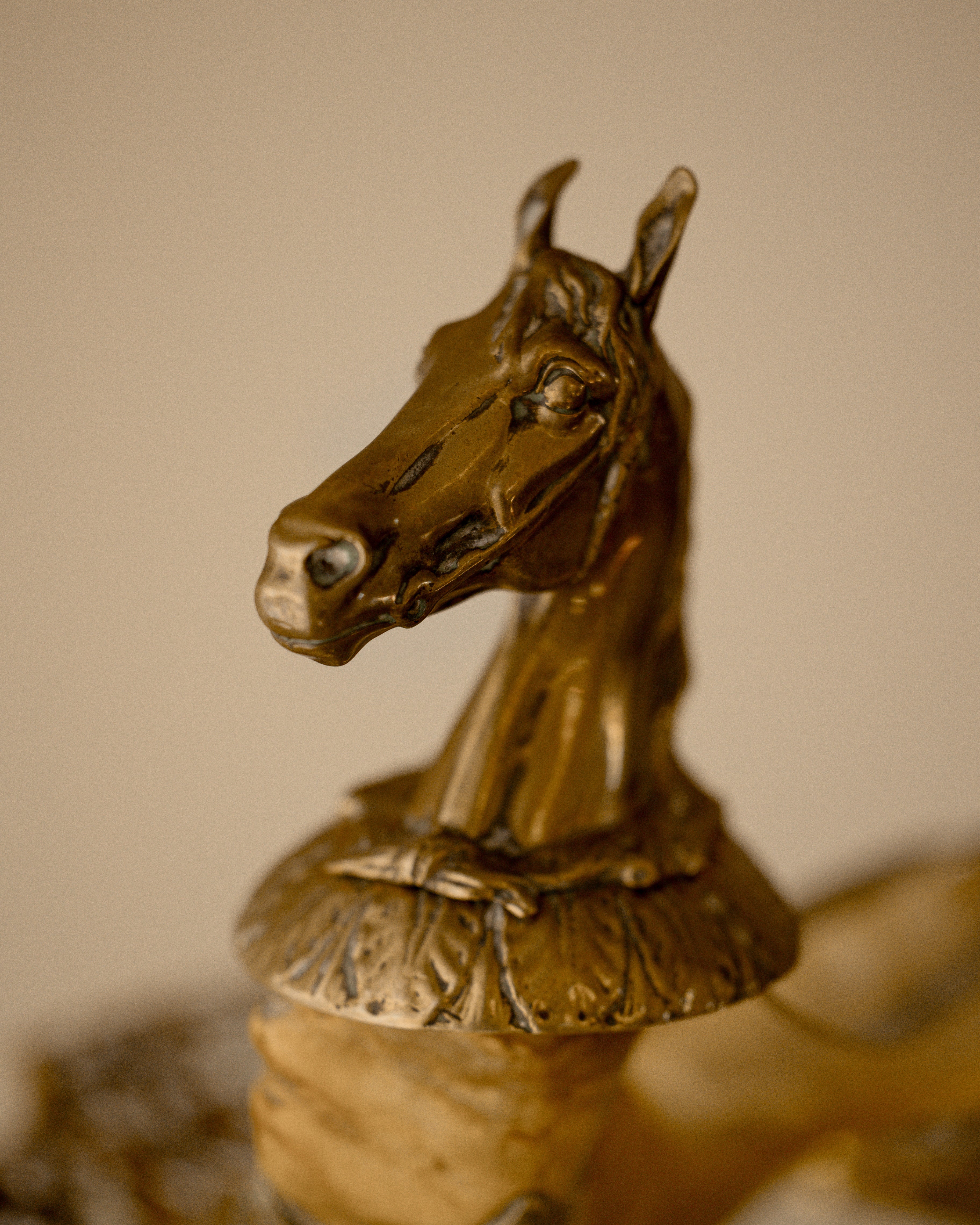 Antique Brass & Ram’s Horn Horse Inkwell