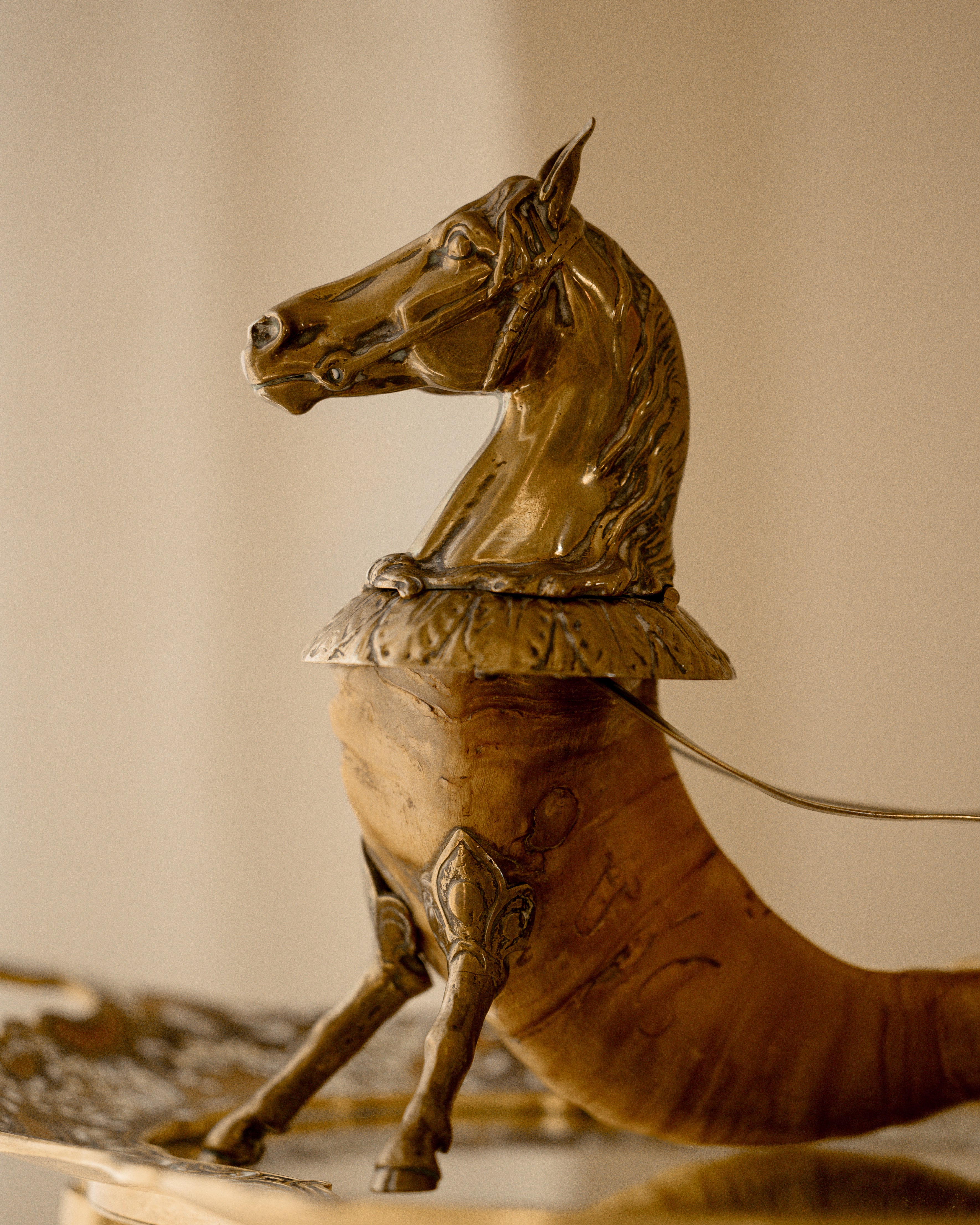 Antique Brass & Ram’s Horn Horse Inkwell