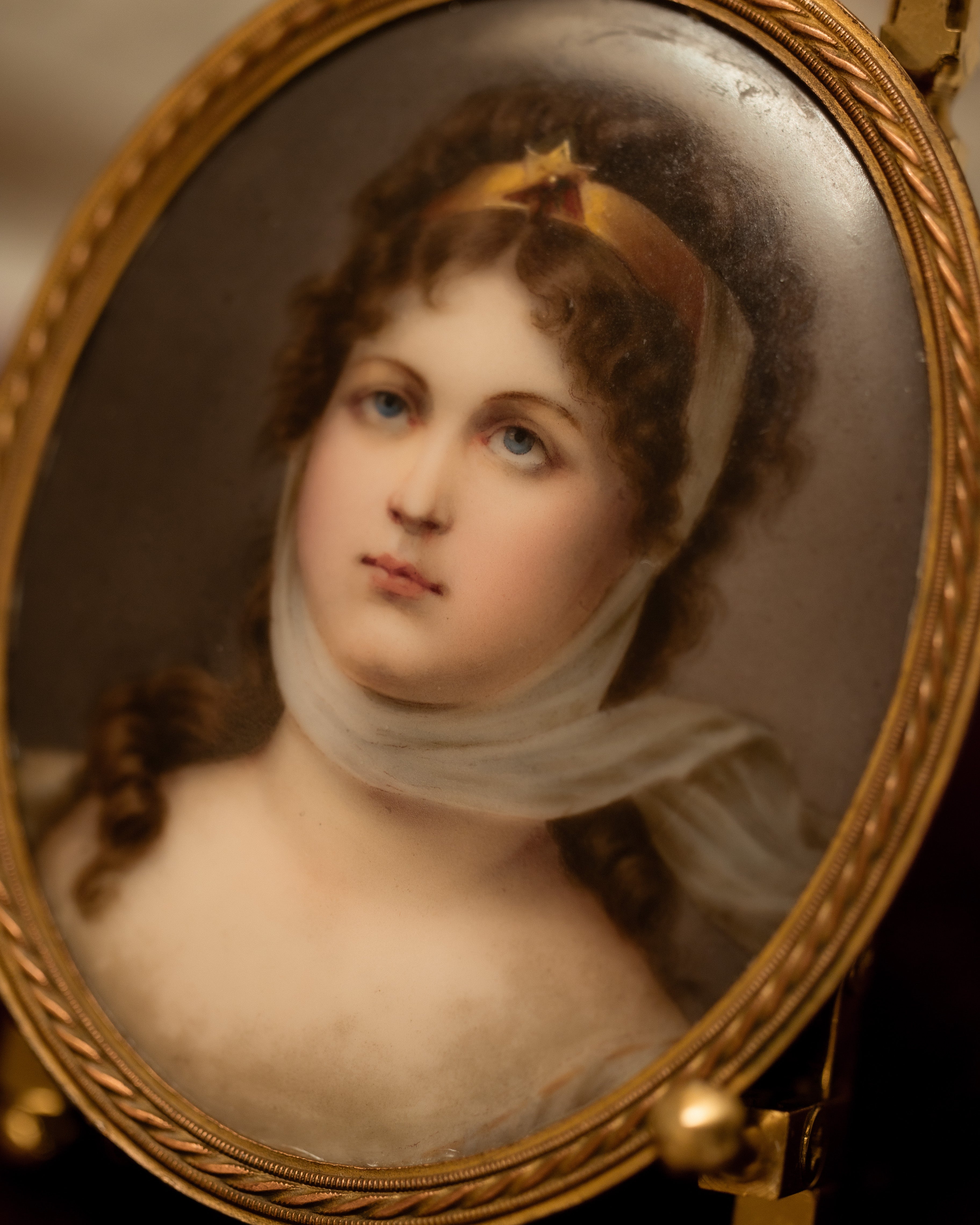 19th. Miniature Enamel Portrait of Young Woman