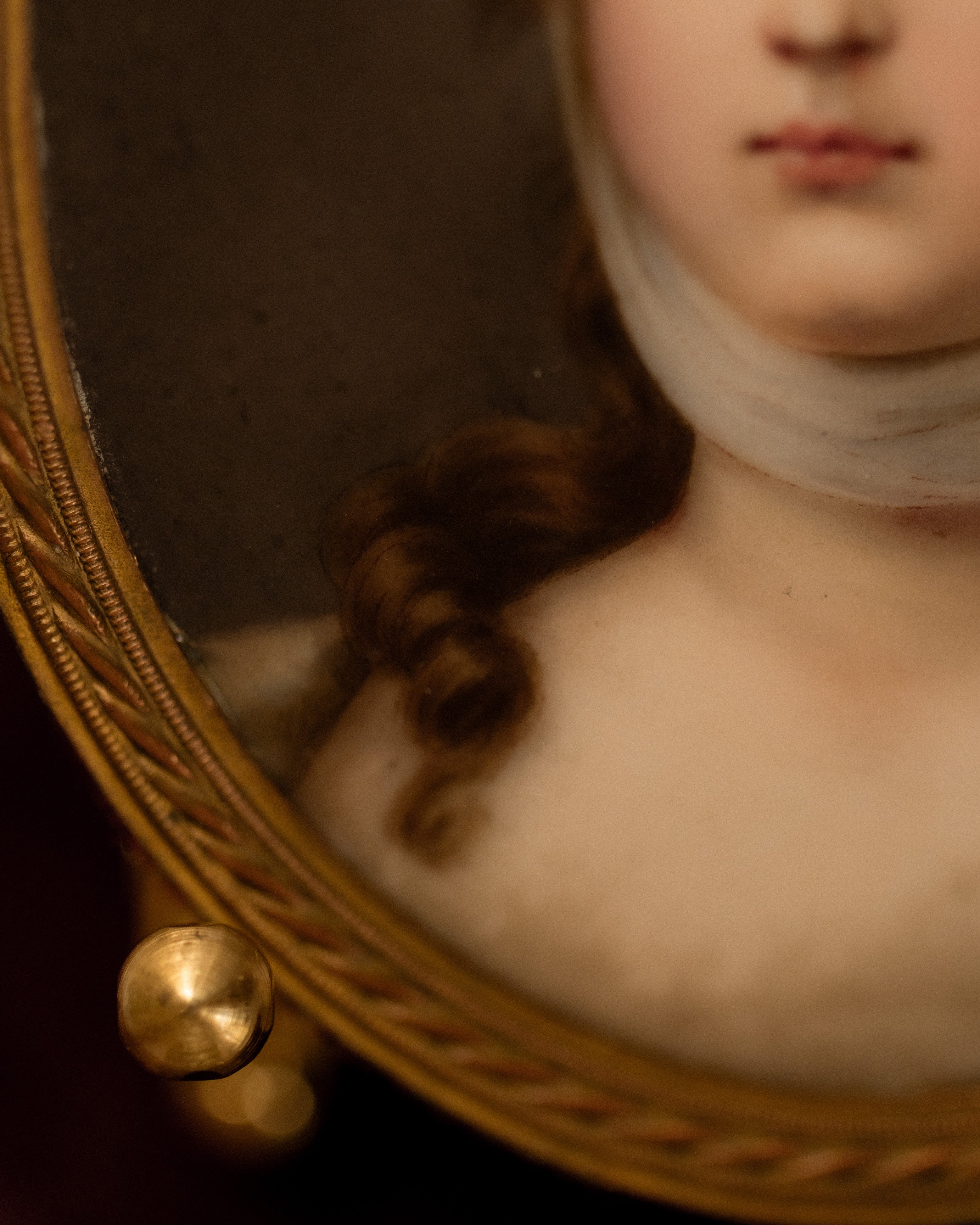 19th. Miniature Enamel Portrait of Young Woman