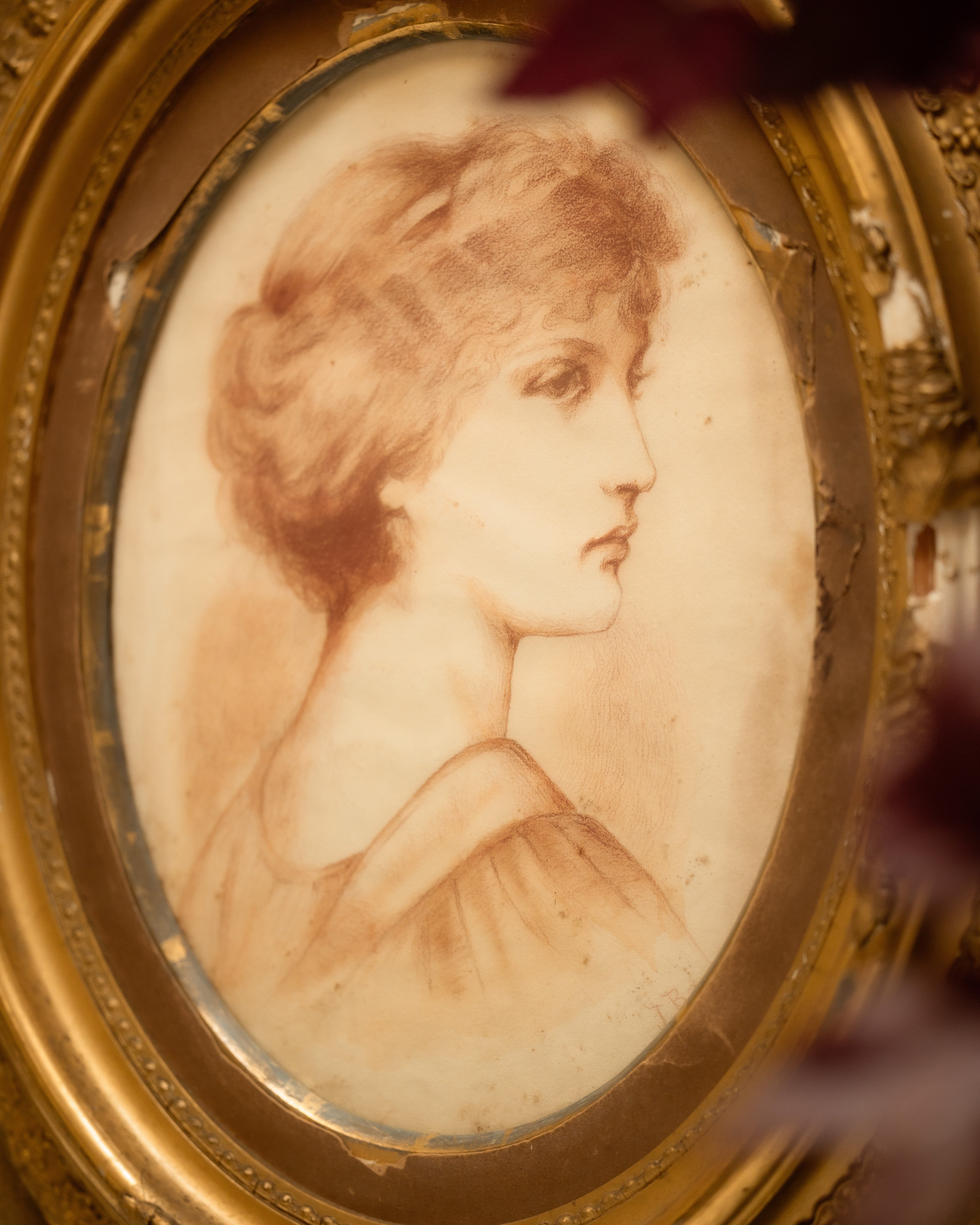 19th. C. Sanguine Portrait of Young Woman