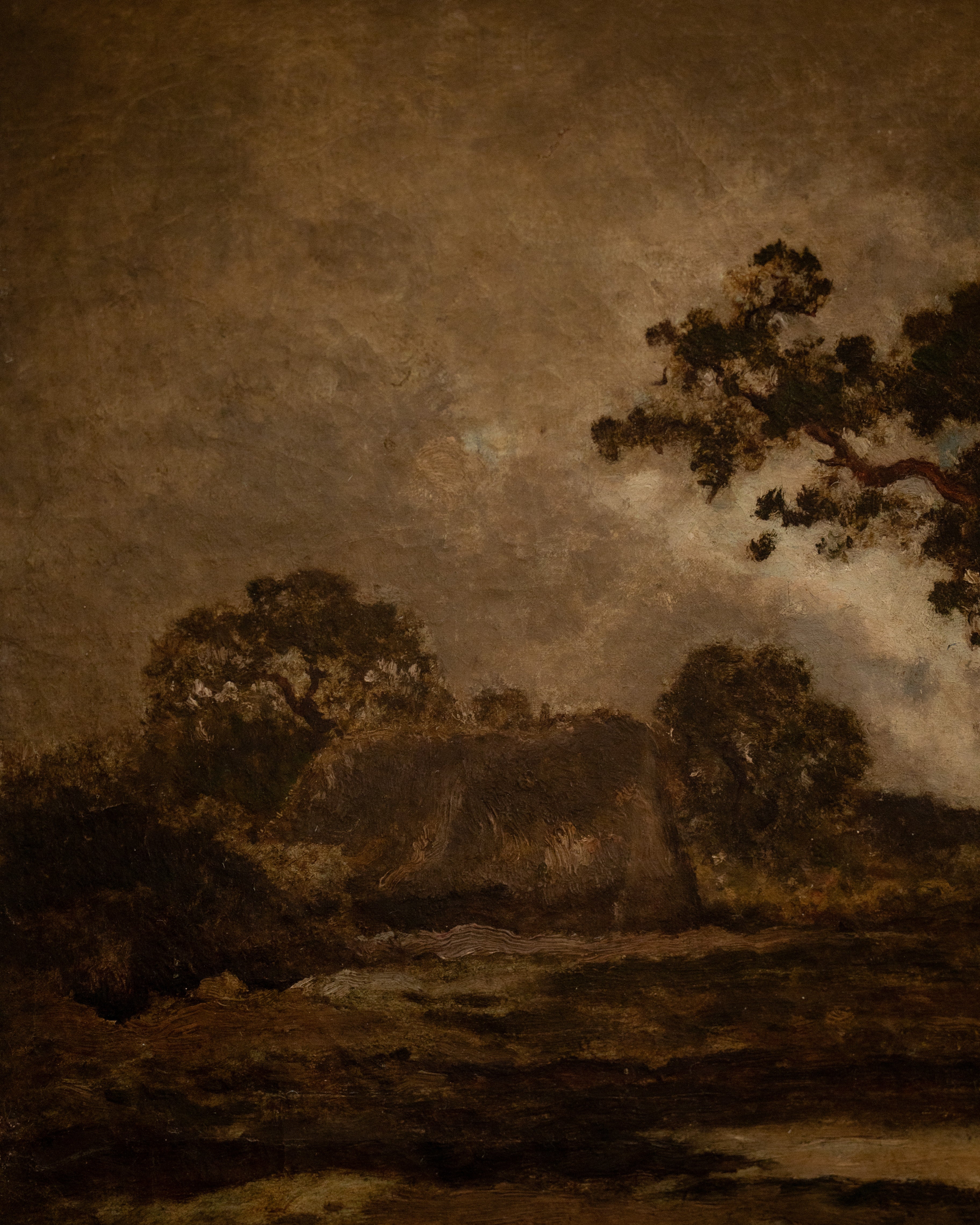 19th C. Moody Landscape Scene on Canvas