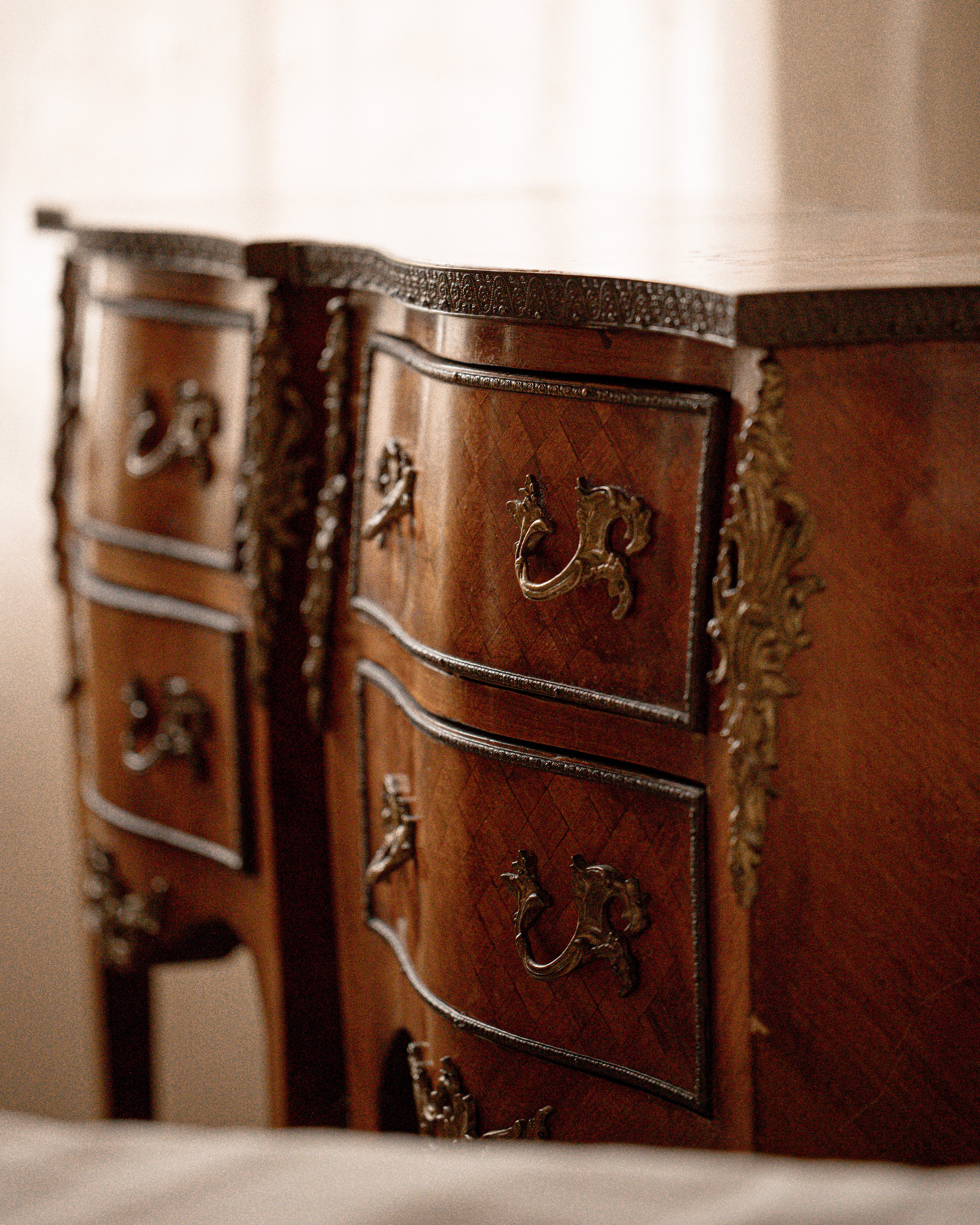 Pair of Antique French Louis XV Revival Marquetry Bedside Tables