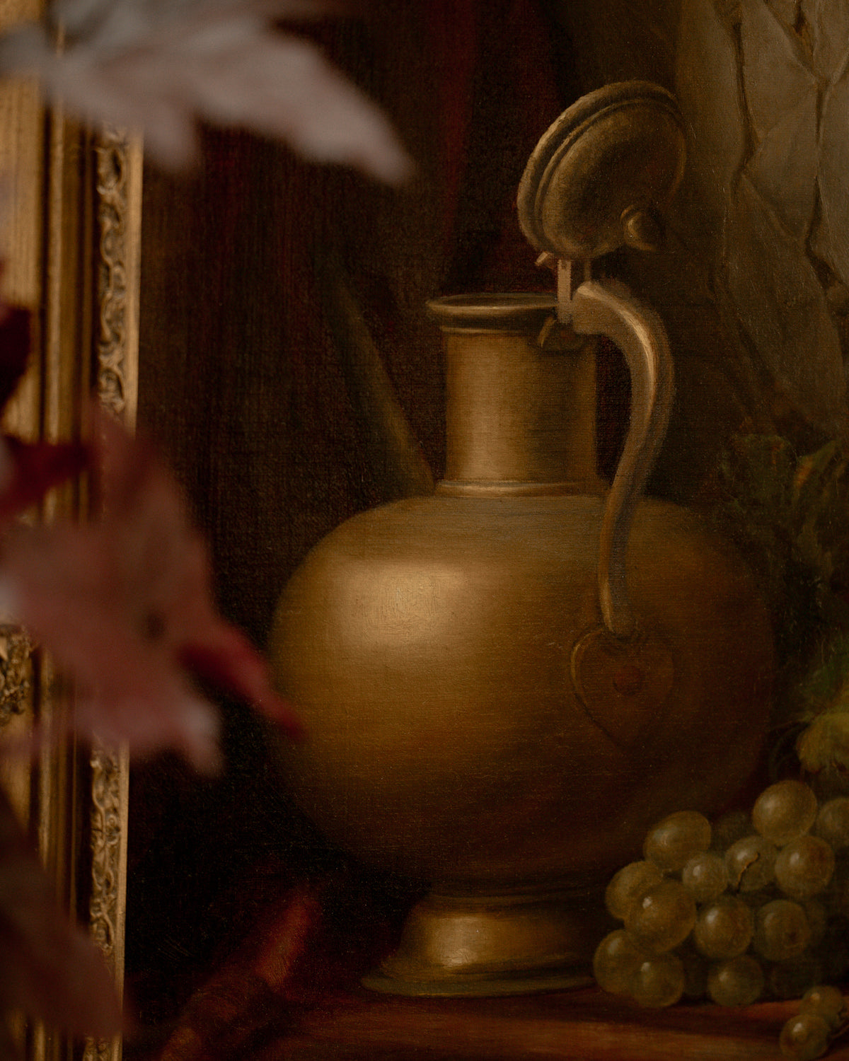 Antique Still Life with Brass Ewer & Grapes