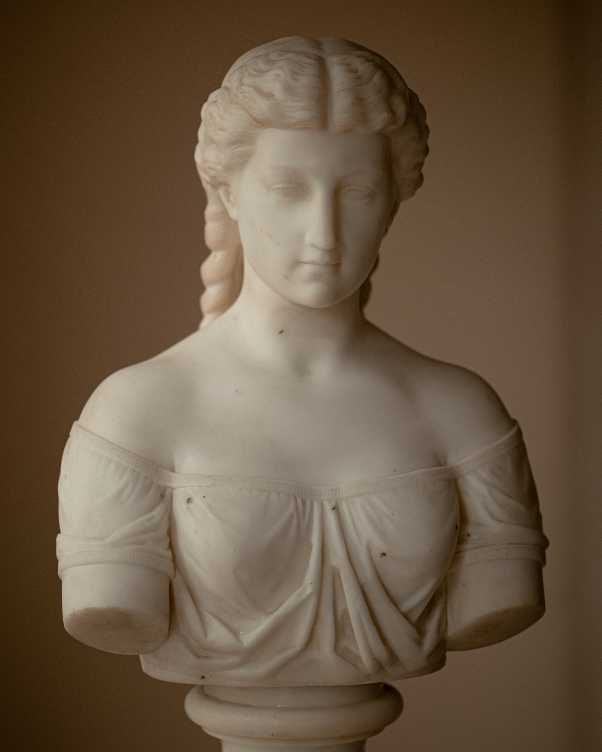 19th C. Marble Bust of Woman w/ Braids