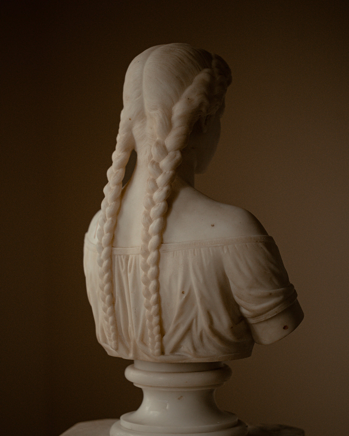 19th C. Marble Bust of Woman w/ Braids