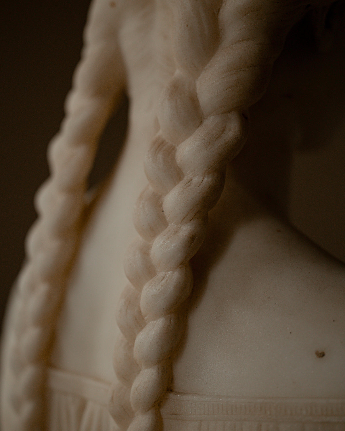 19th C. Marble Bust of Woman w/ Braids
