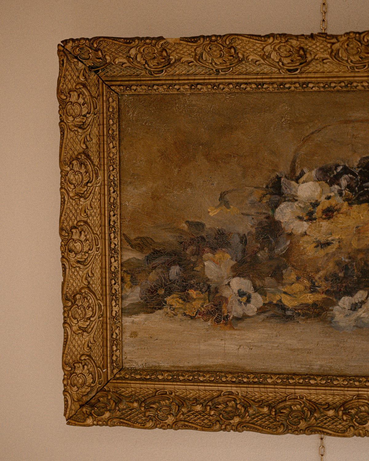 Antique Pansy Floral Still Life Oil Painting