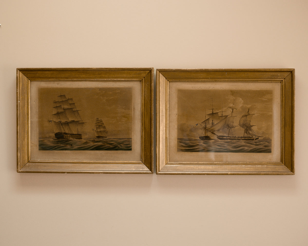 Pair of 19th-Century Hand-Colored Maritime Lithographs