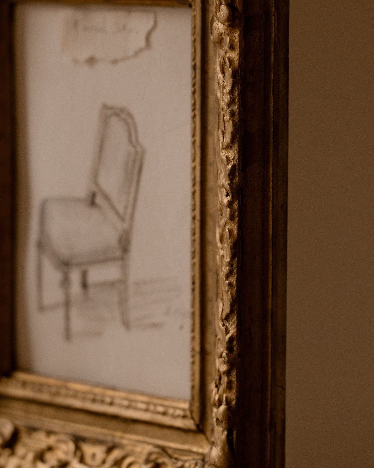 Antique French Pencil Sketch of a Chair, C. 1906