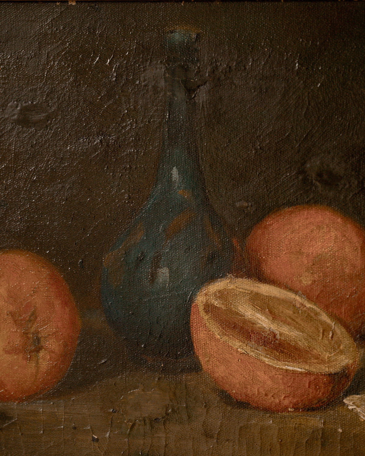 Antique Still Life with Fruit & Blue Glass Bottle