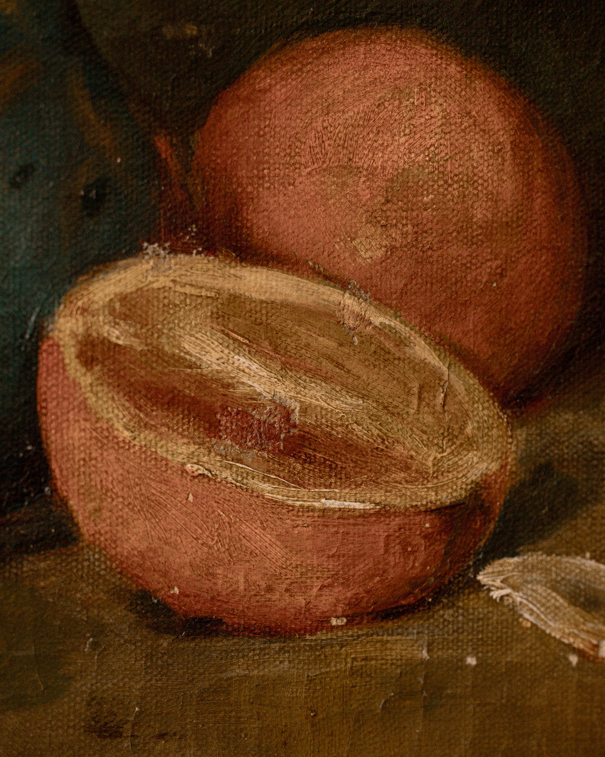 Antique Still Life with Fruit & Blue Glass Bottle