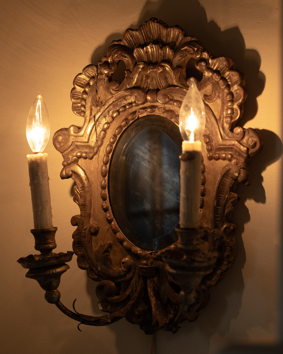 19th-Century Italian Giltwood Mirrored Wall Sconce