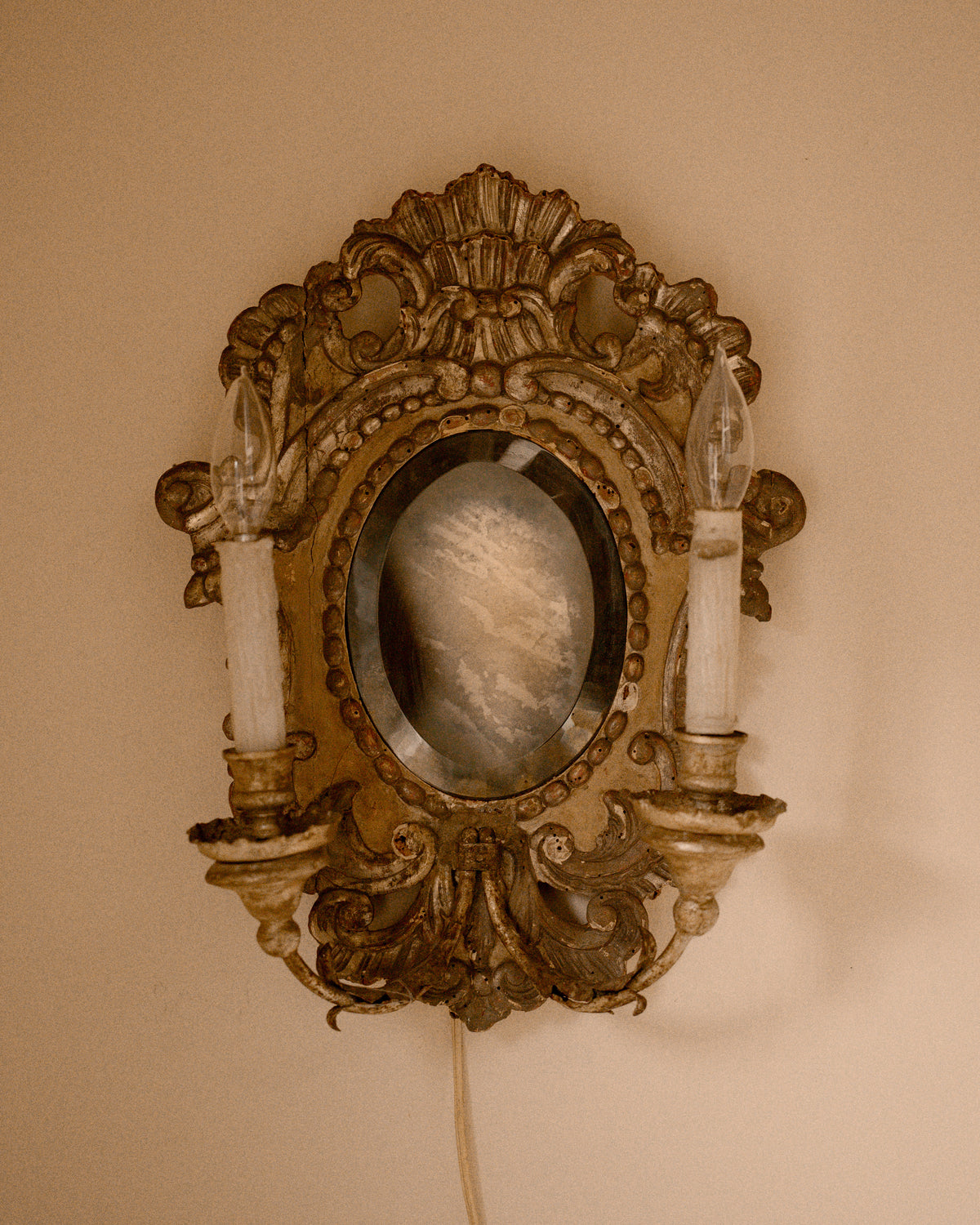 19th-Century Italian Giltwood Mirrored Wall Sconce