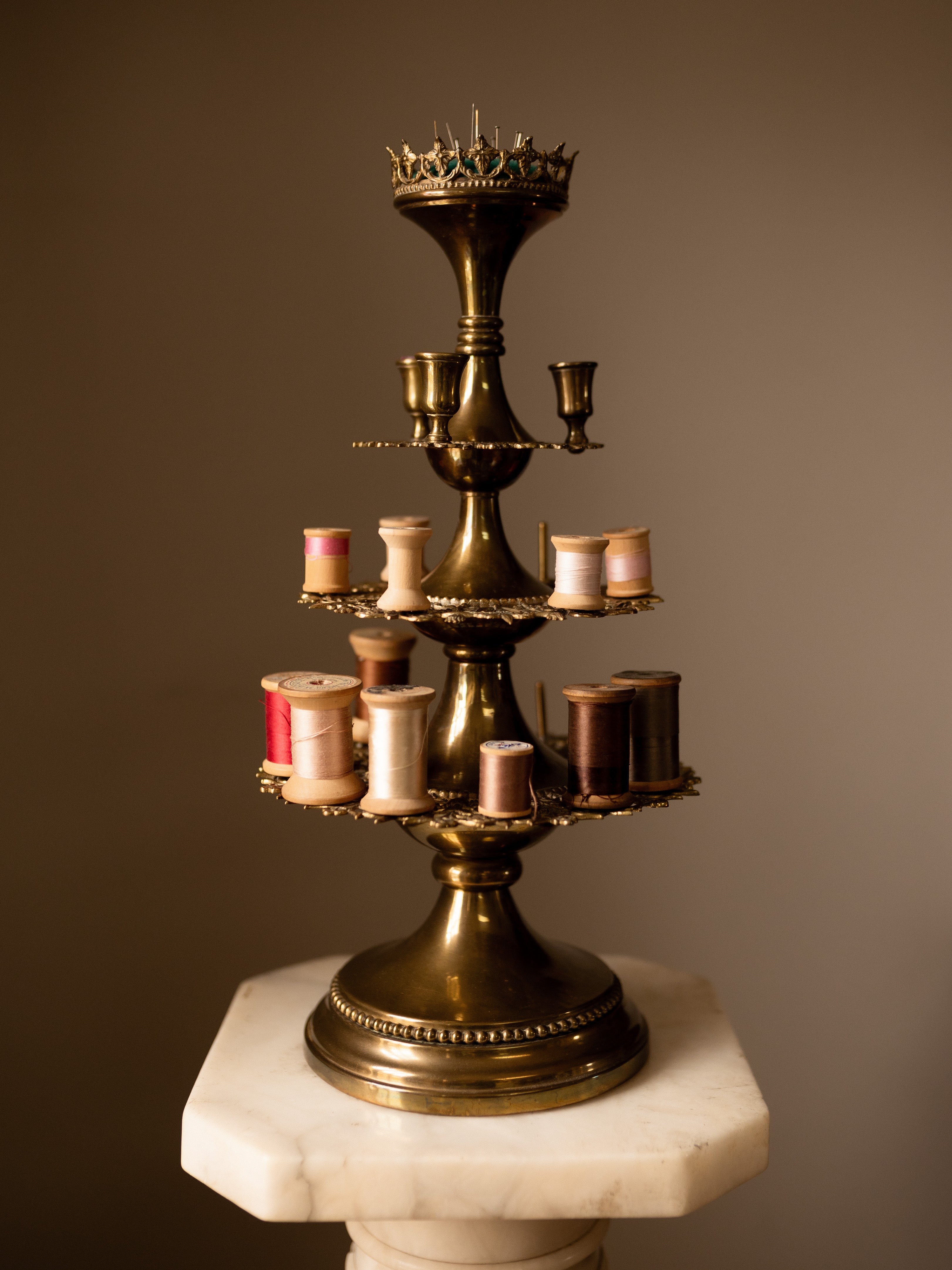 Antique Victorian Brass Spool Display
