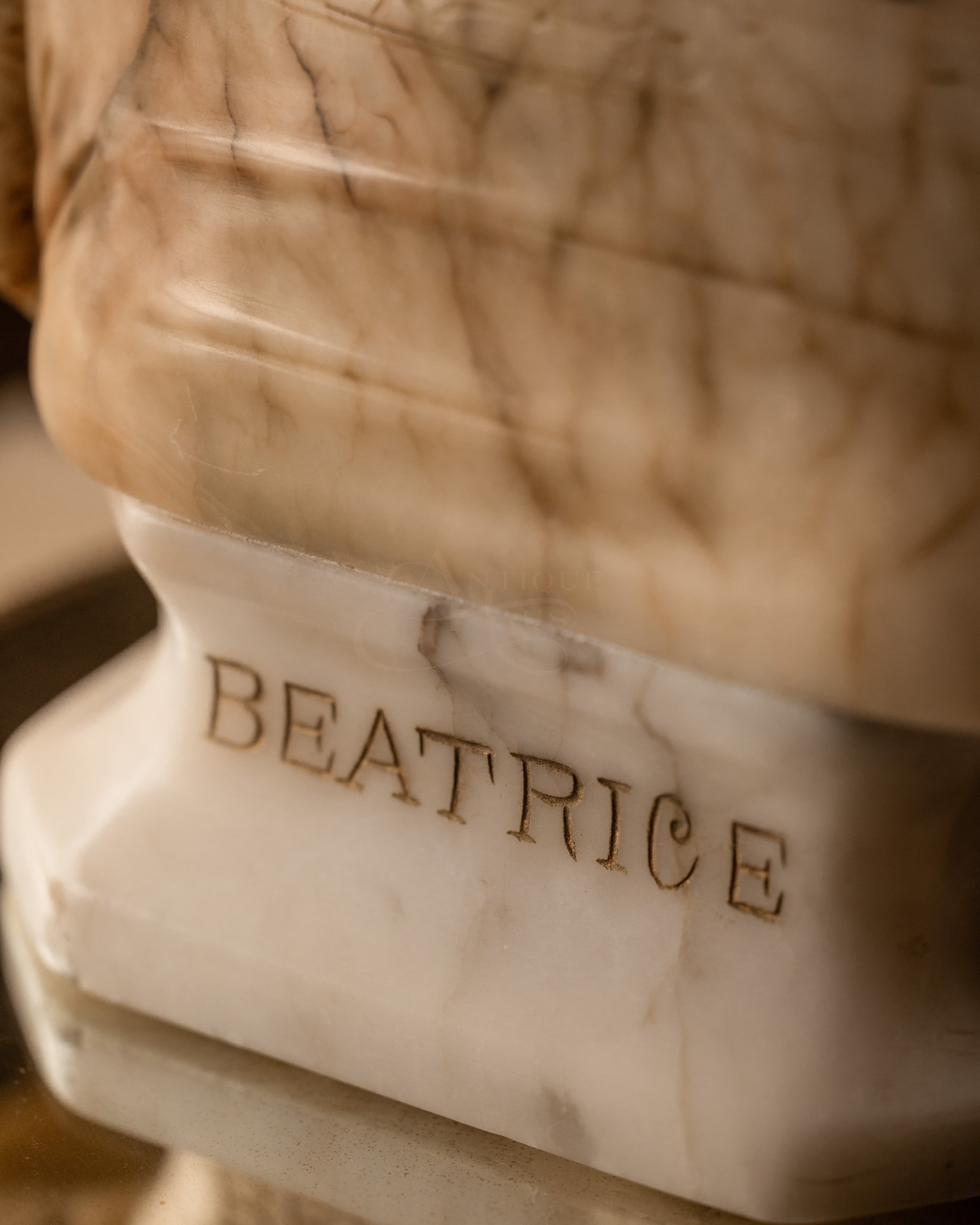 European Antique Alabaster Bust of Beatrice