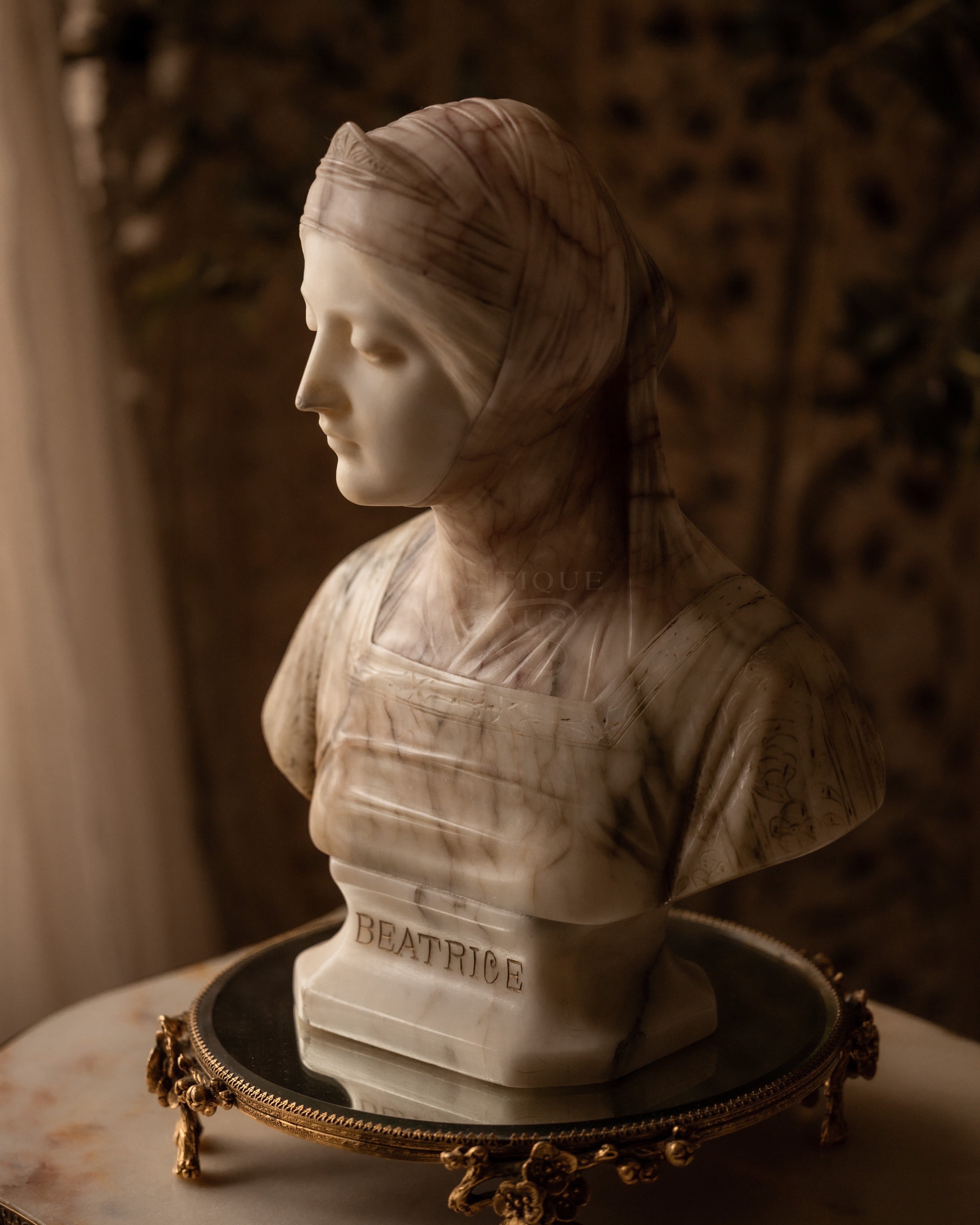 European Antique Alabaster Bust of Beatrice