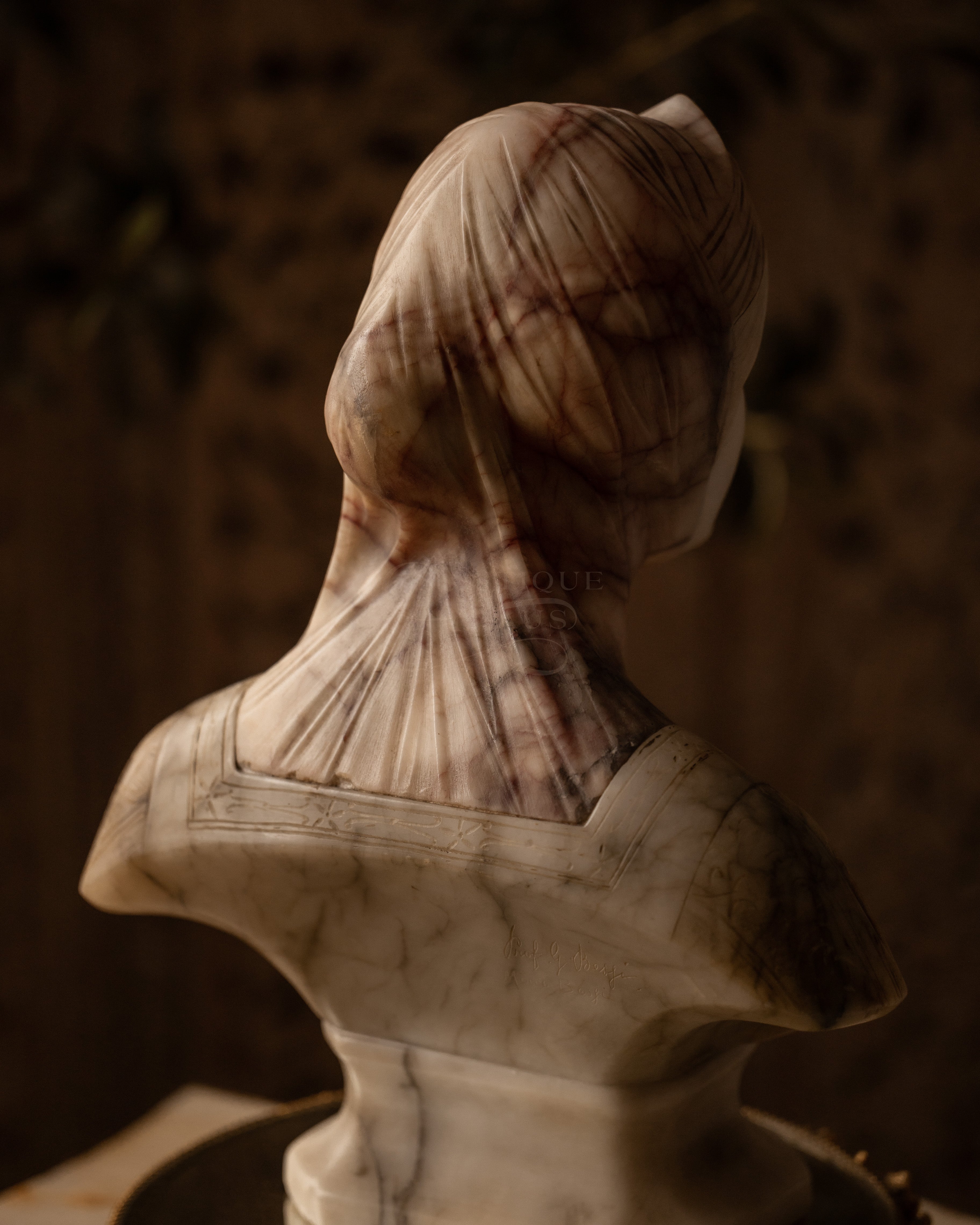 European Antique Alabaster Bust of Beatrice