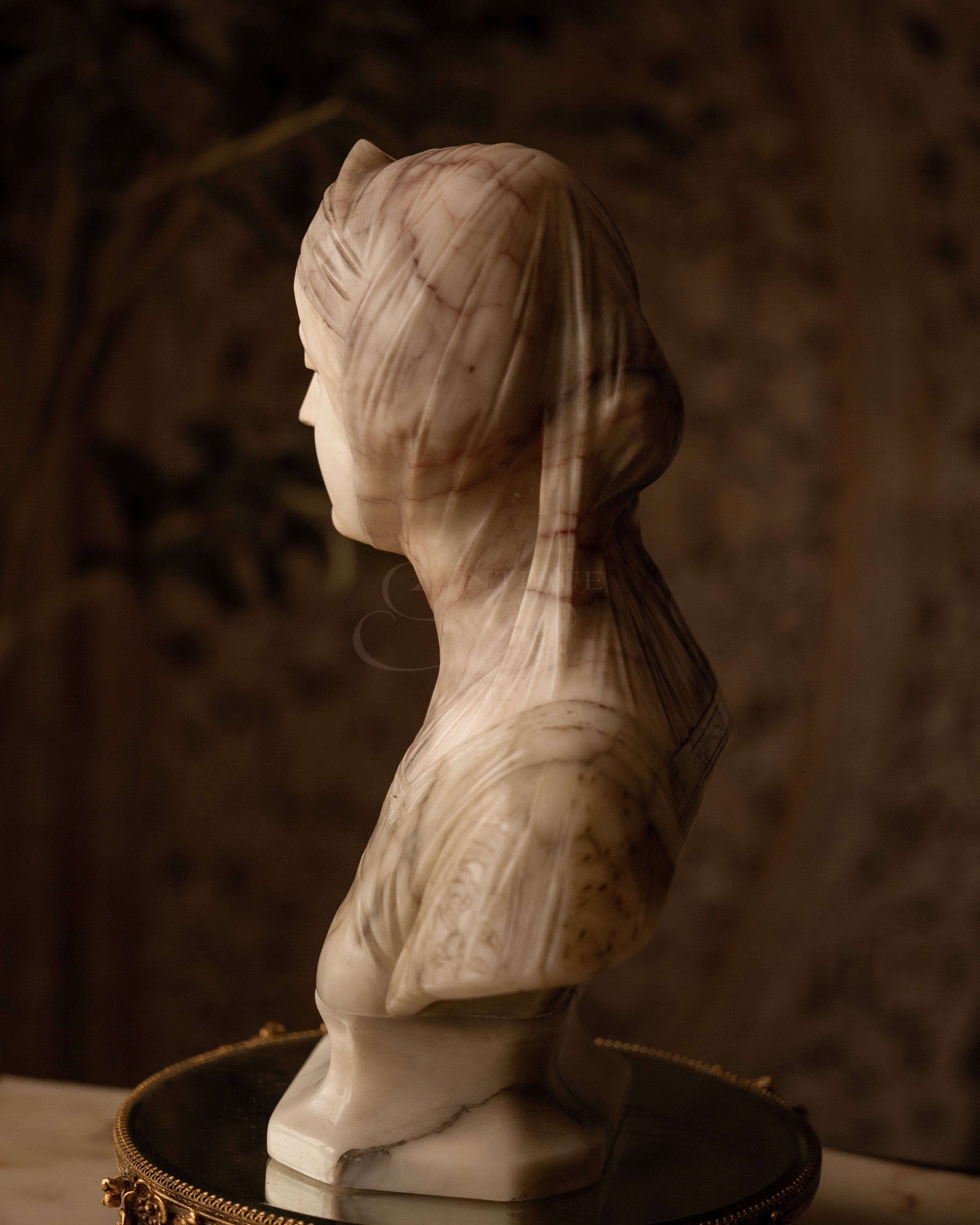European Antique Alabaster Bust of Beatrice