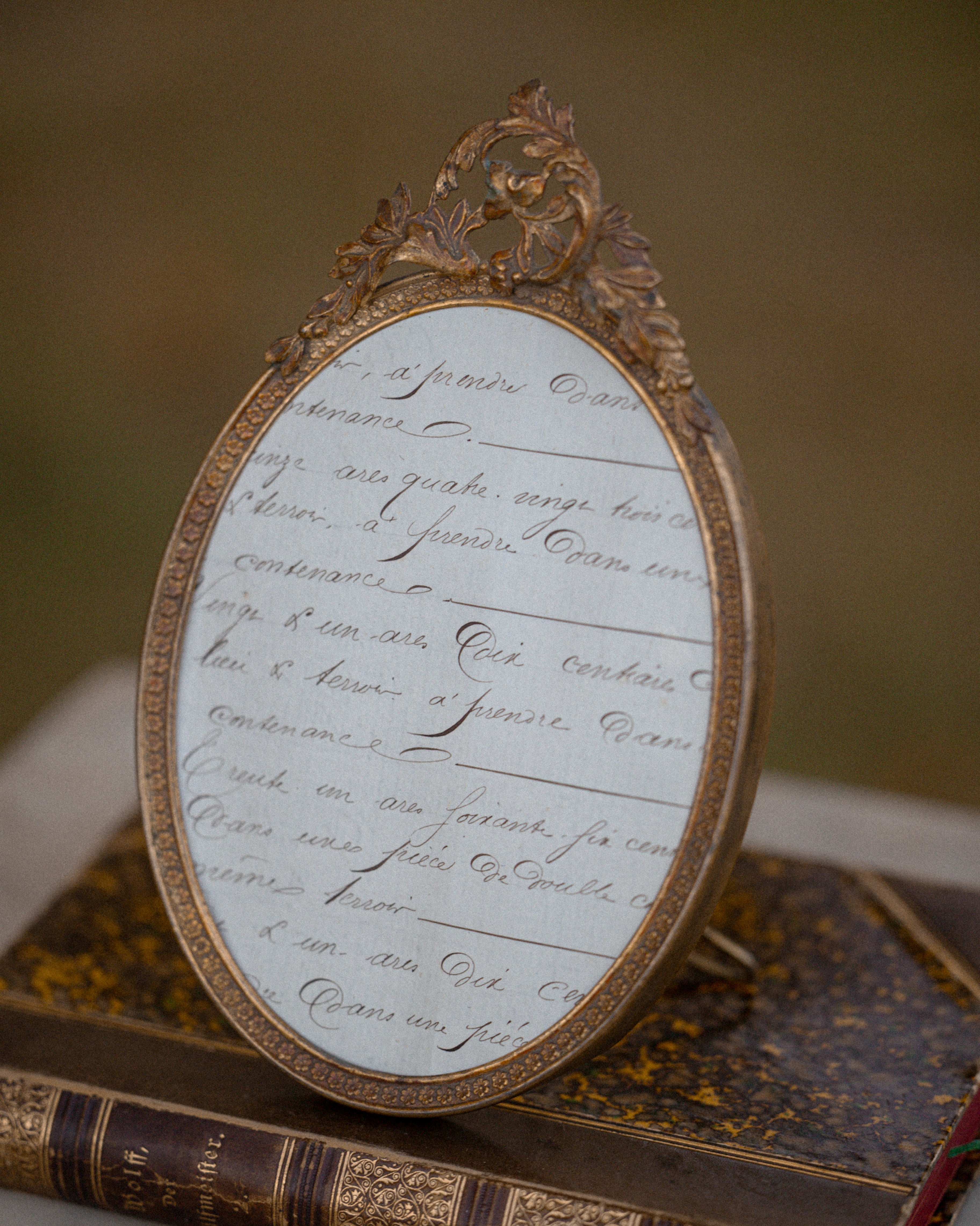 French Gilt Metal Oval Ornate Frame