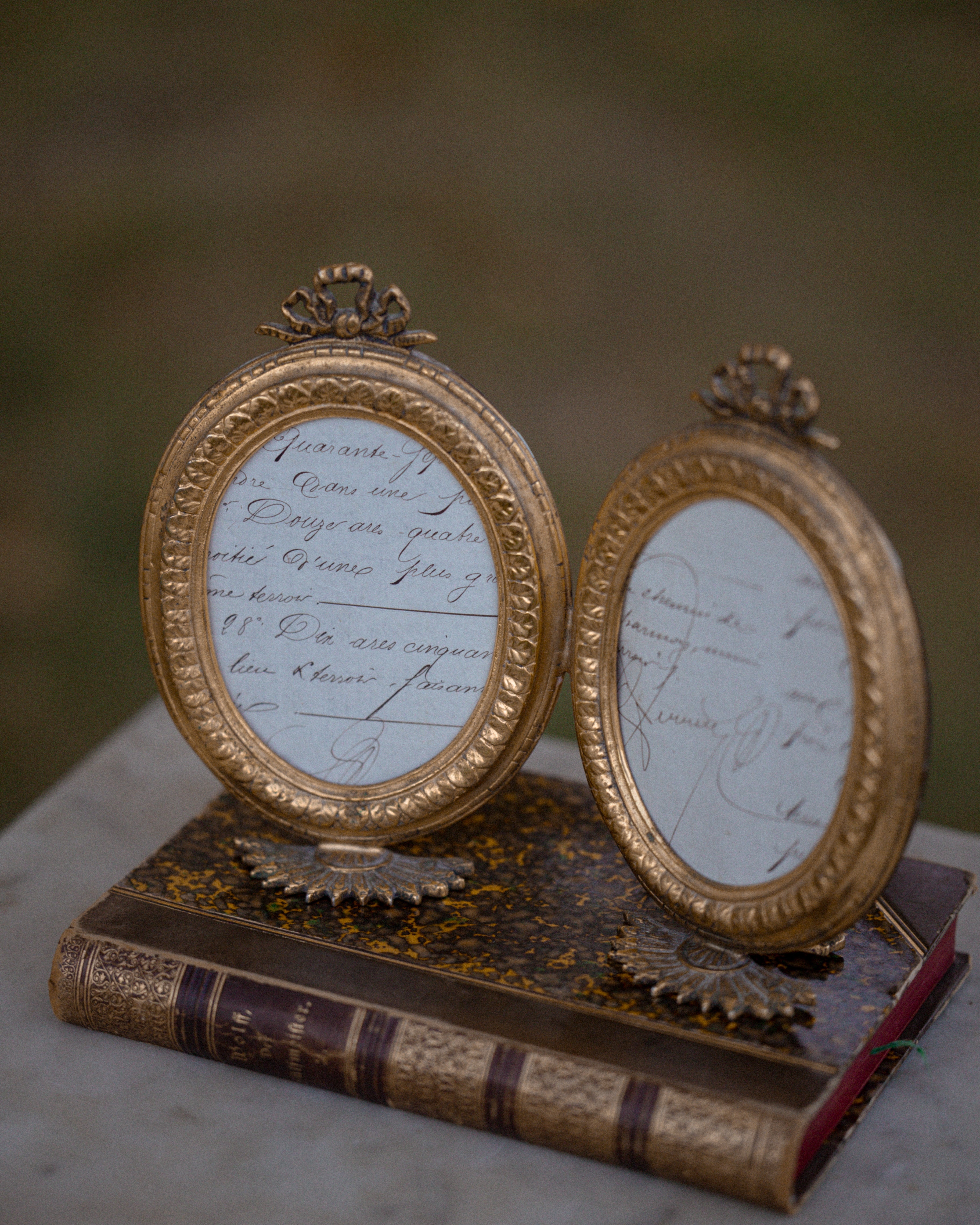 Rare Antique French Brass Double Footed Frame