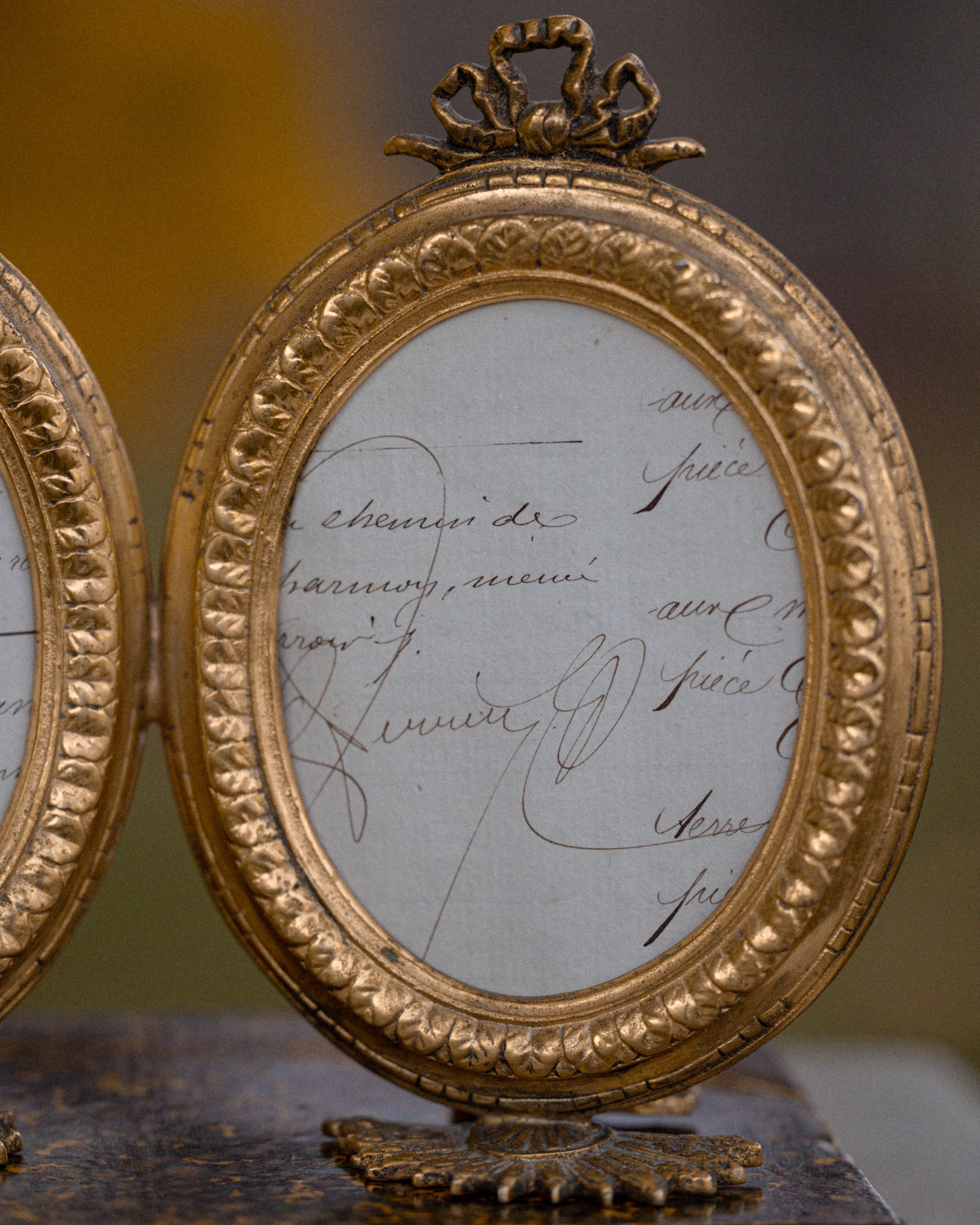 Rare Antique French Brass Double Footed Frame