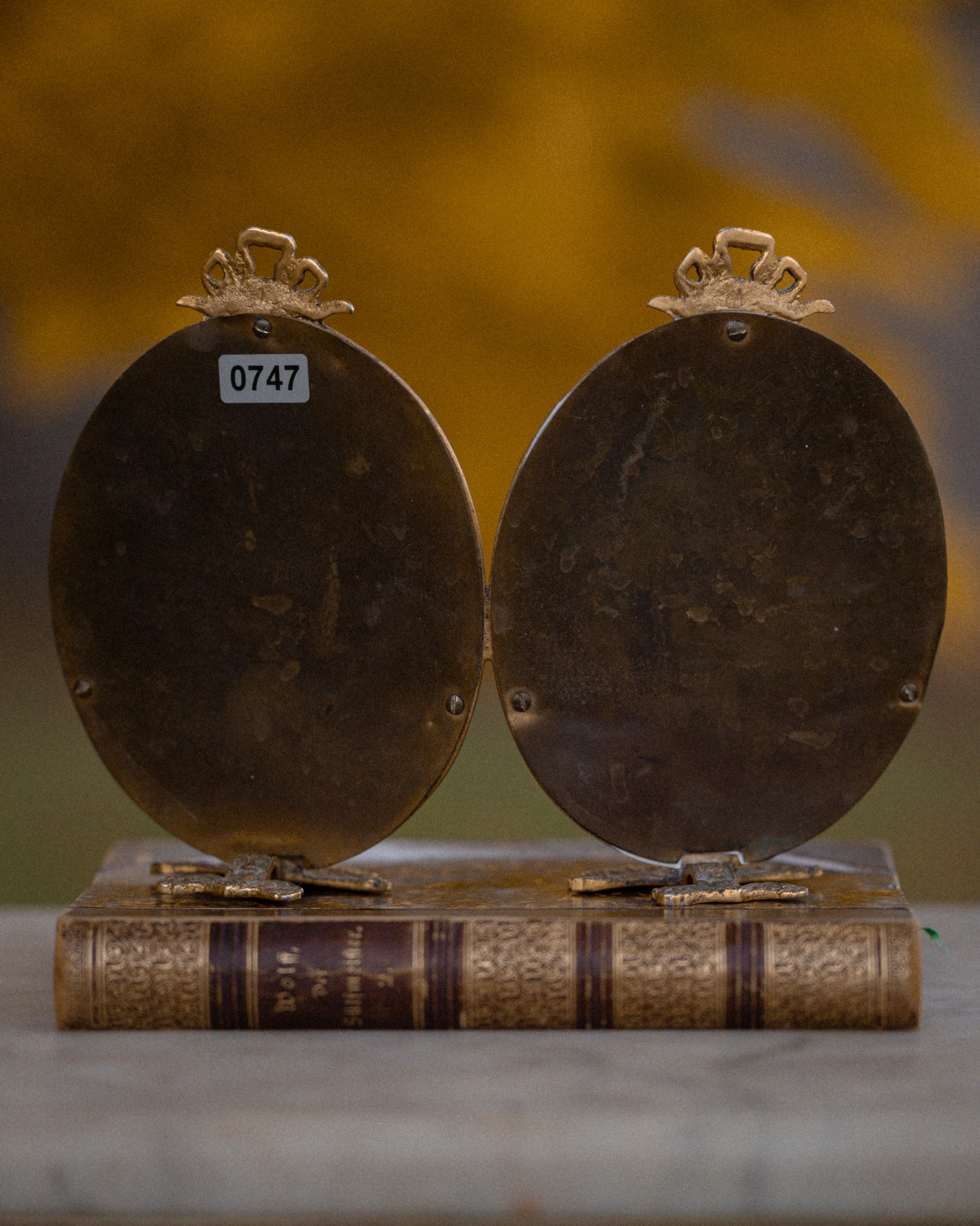 Rare Antique French Brass Double Footed Frame